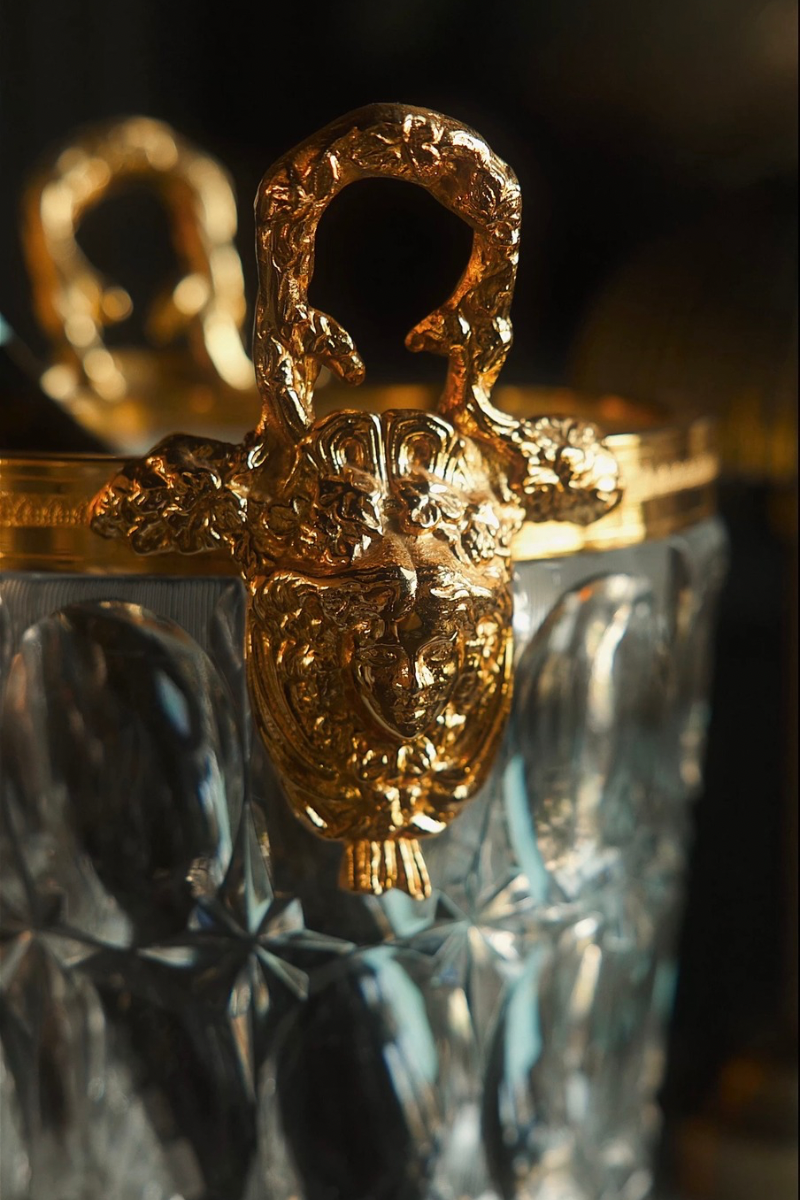 Cherub Handled Crystal and Bronze Ice Bucket