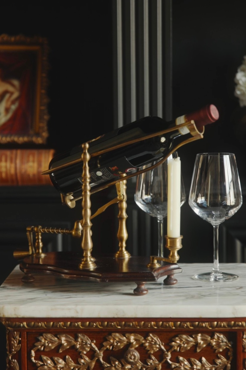 19th-Century French Brass Wine Cradle with Candle and Hand Crank
