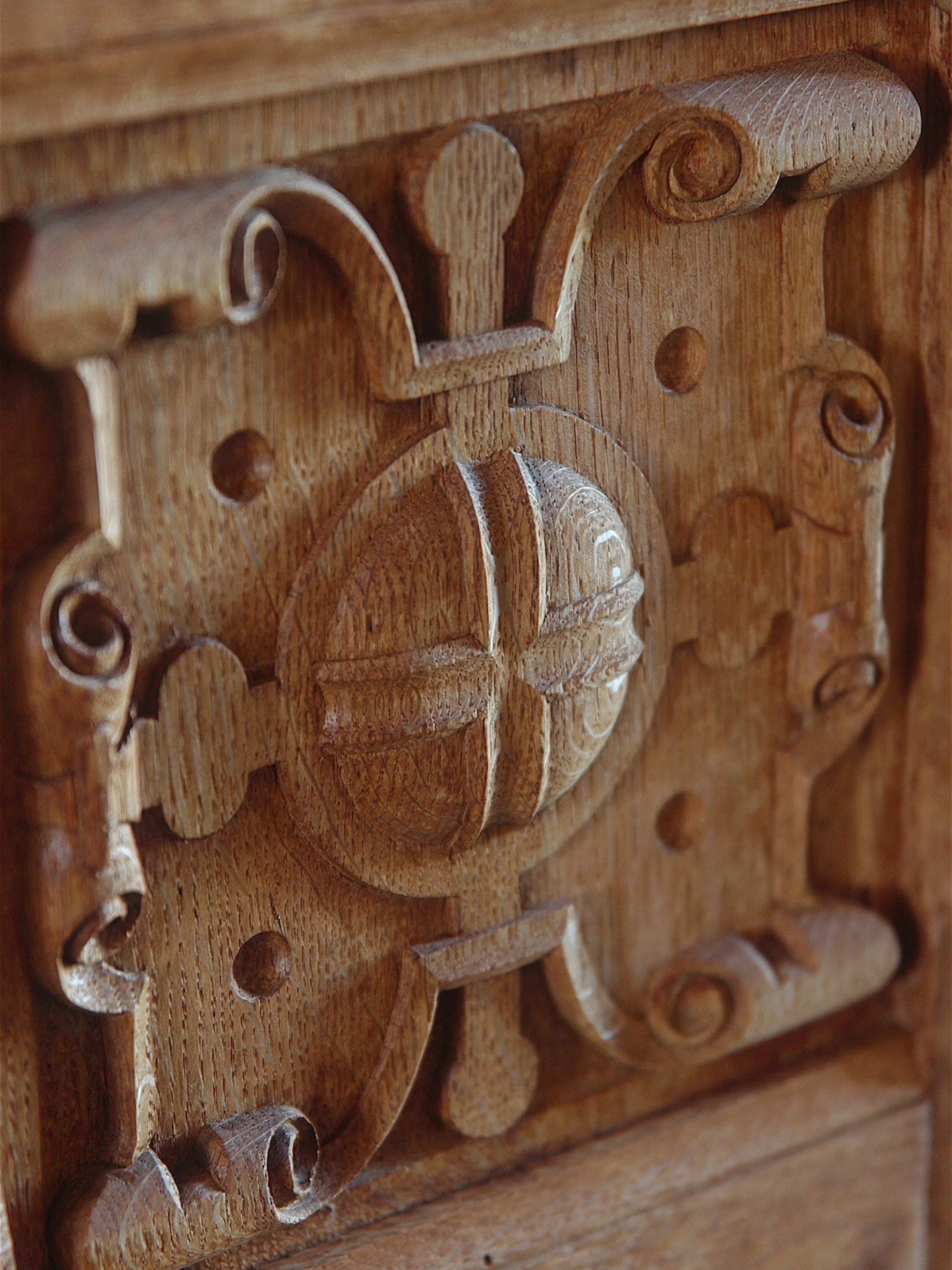 Spanish Renaissance Revival Carved Oak Sideboard with Original Key