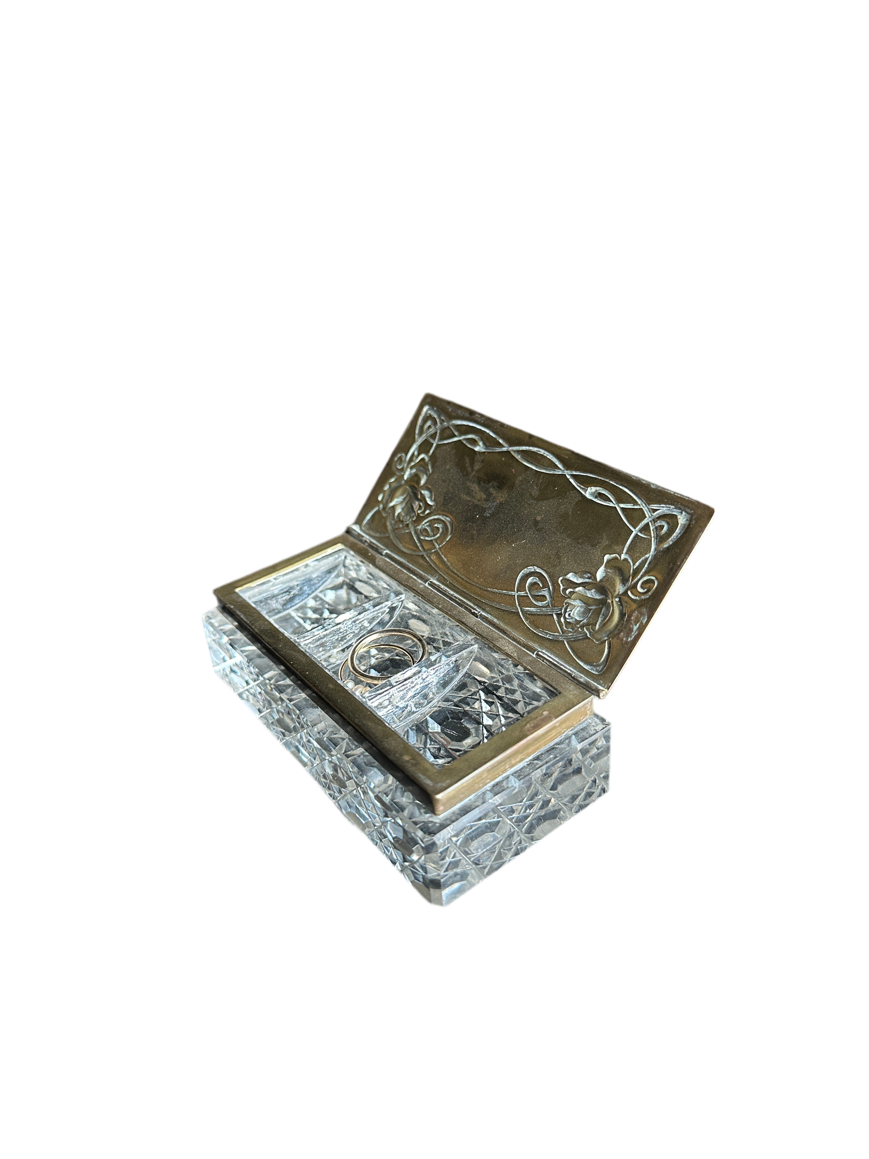 Antique Crystal and Brass Stamp Box