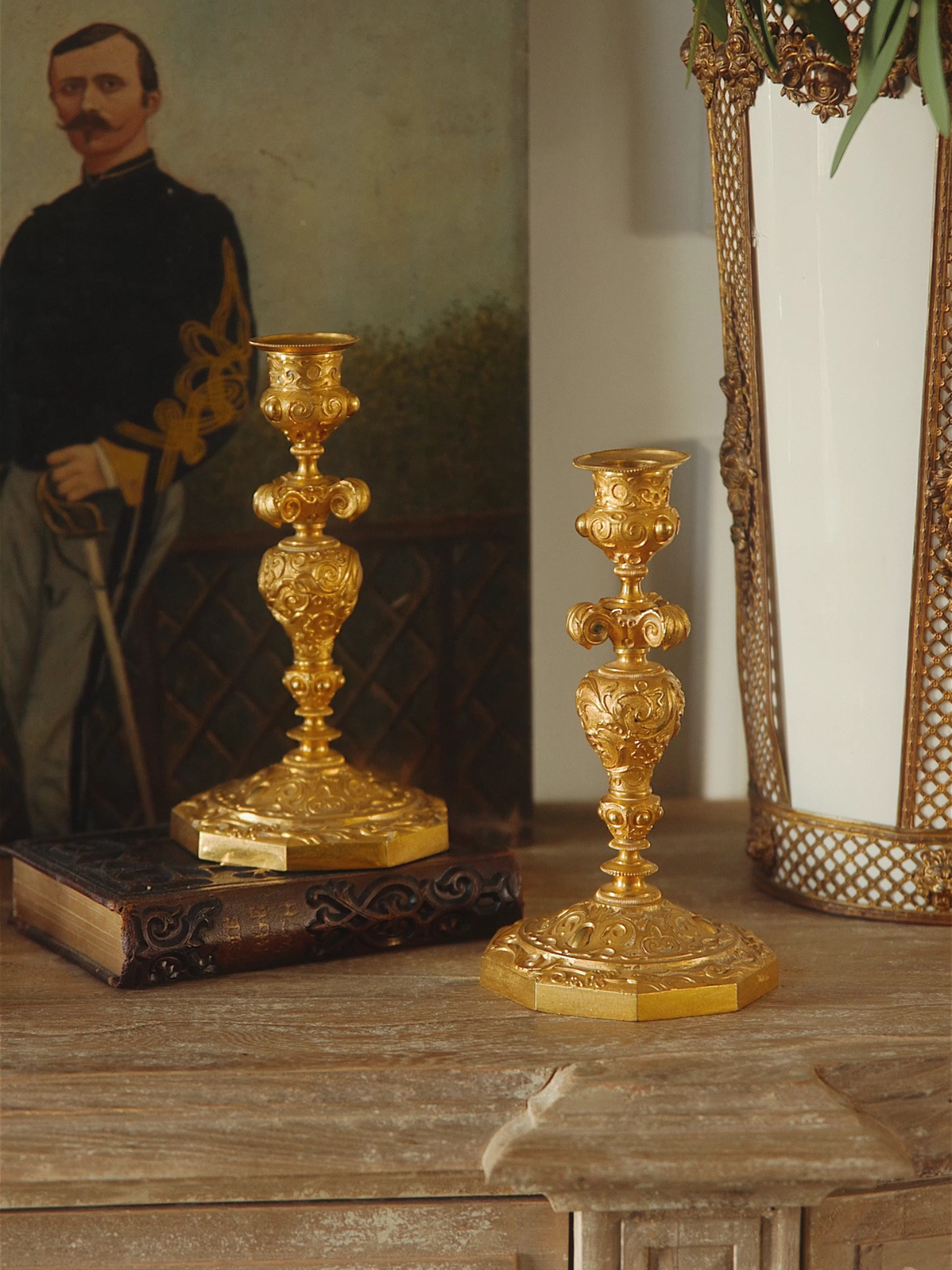 Pair of French 19th-Century Gilt Bronze Candlesticks