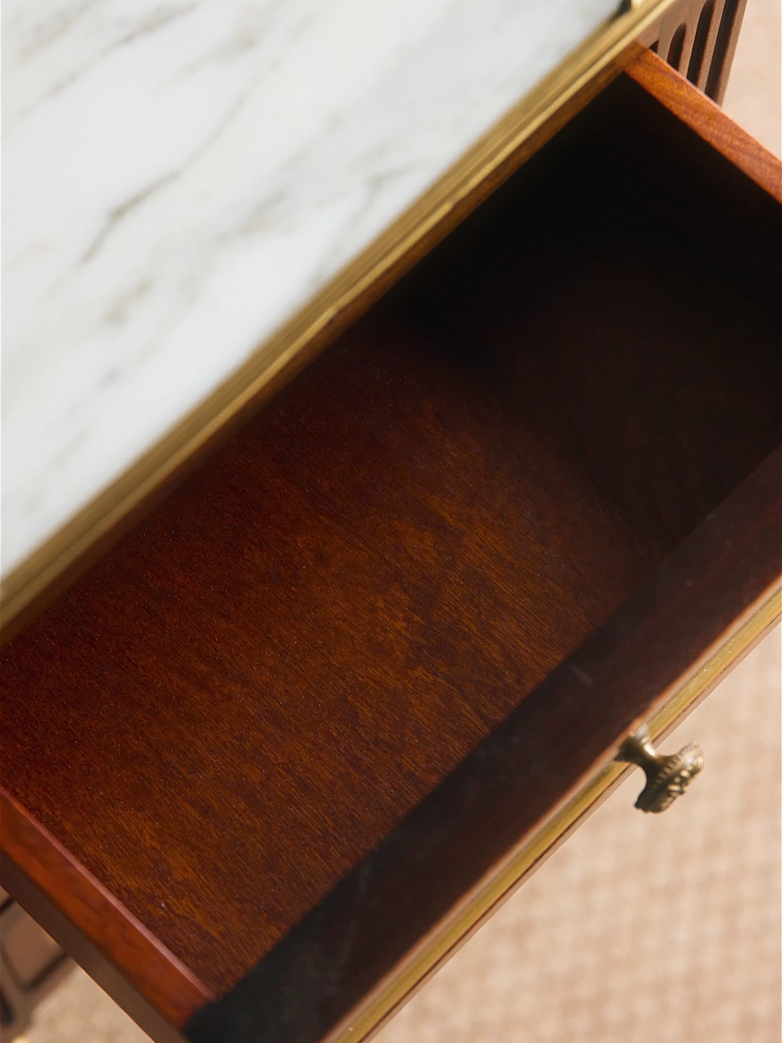 Pair of French Louis XVI–Style Nightstands With Marble Tops