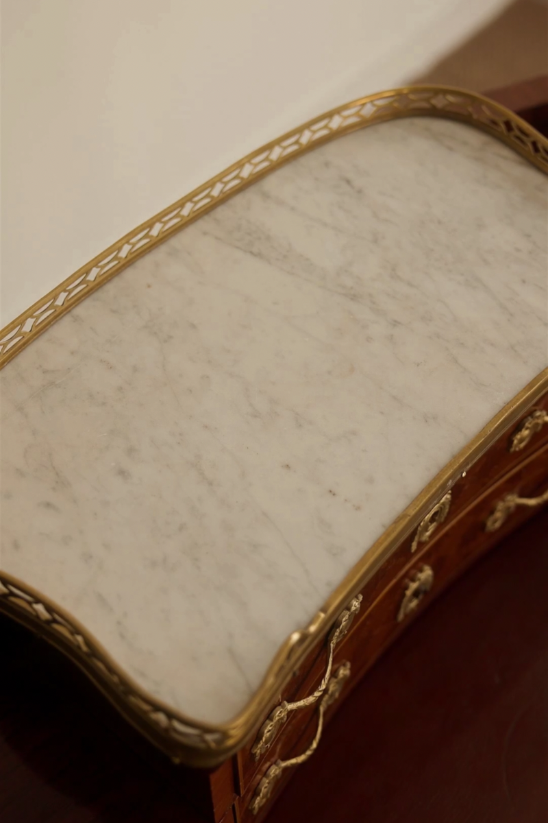 19th Century French Louis XV–Style Marquetry Writing Desk with Marble Gallery Top