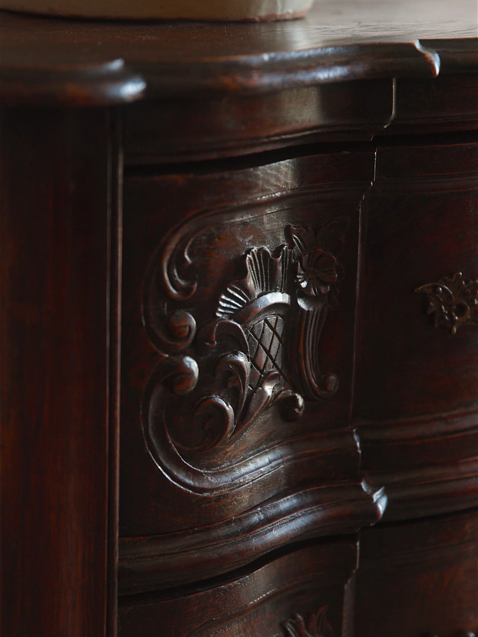 French Rococo Revival Commode with Floral Carvings and Cabriole Legs