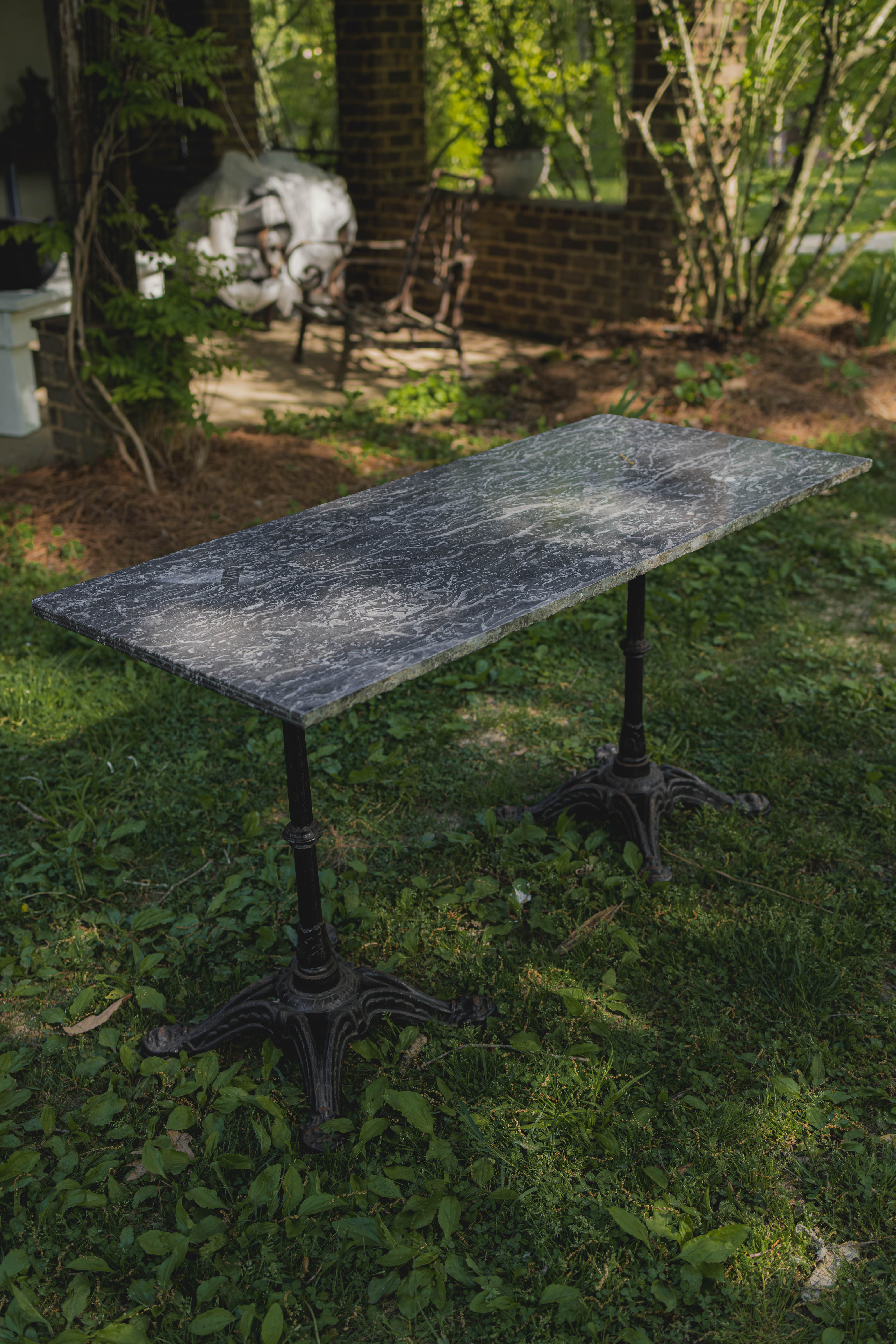 French Black Marble Top Garden Table