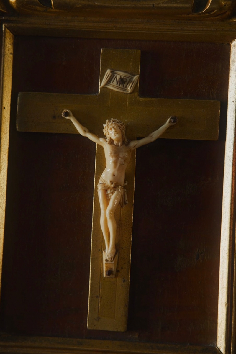 19th-Century Framed Wooden Crucifix