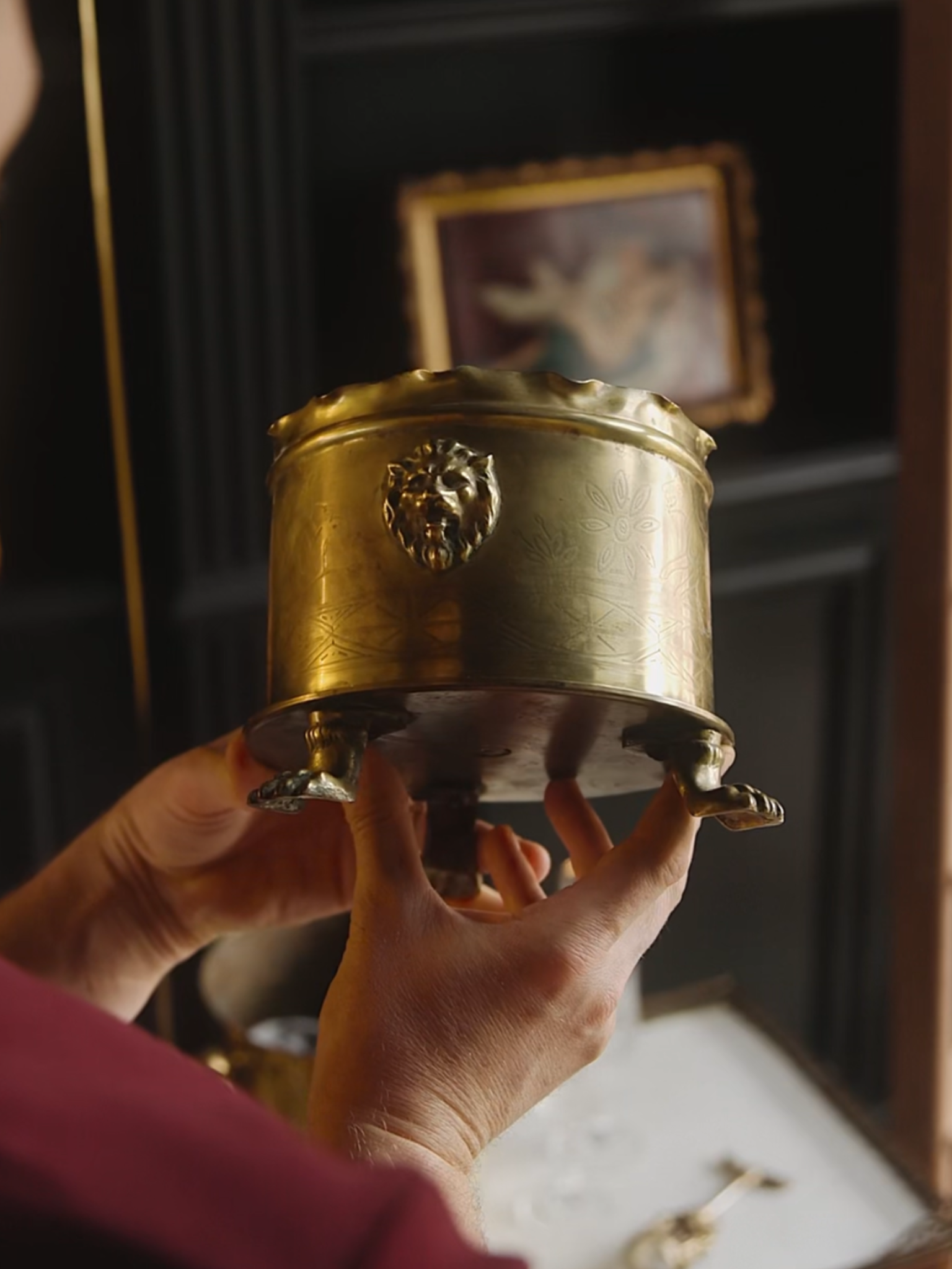 19th Century Trench Art Planter with Lion Head Details