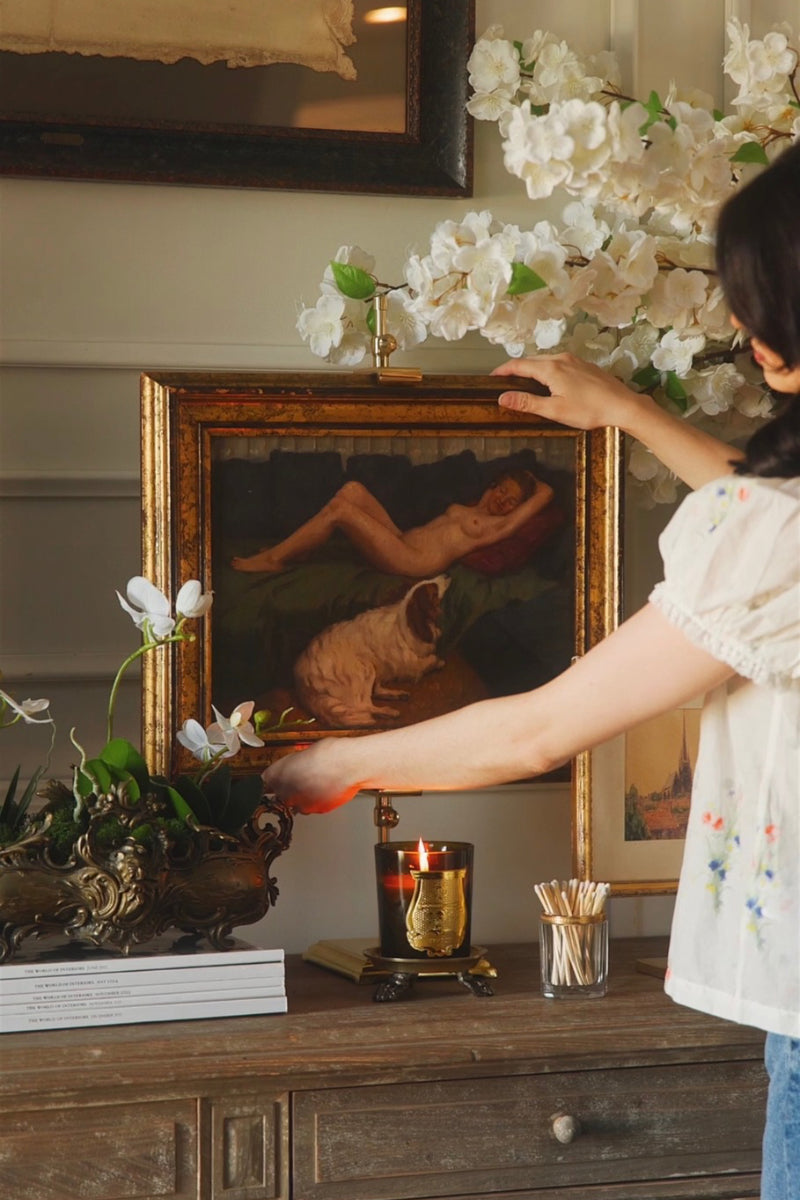 Reclining Nude with Spaniel | French School Oil Painting in Gilt Frame