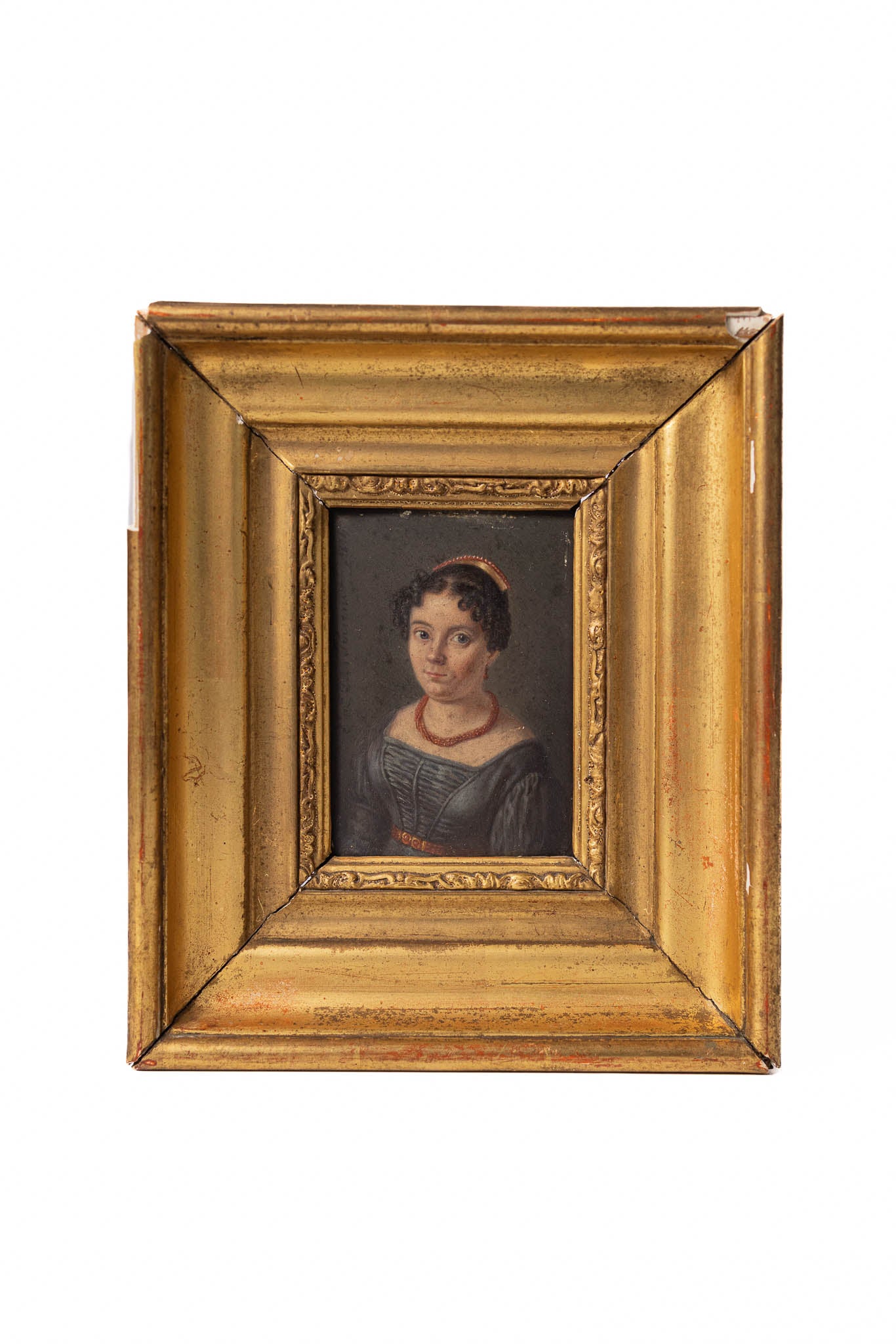 19th Century Miniature Portrait of Lady in Gilt Wood Frame