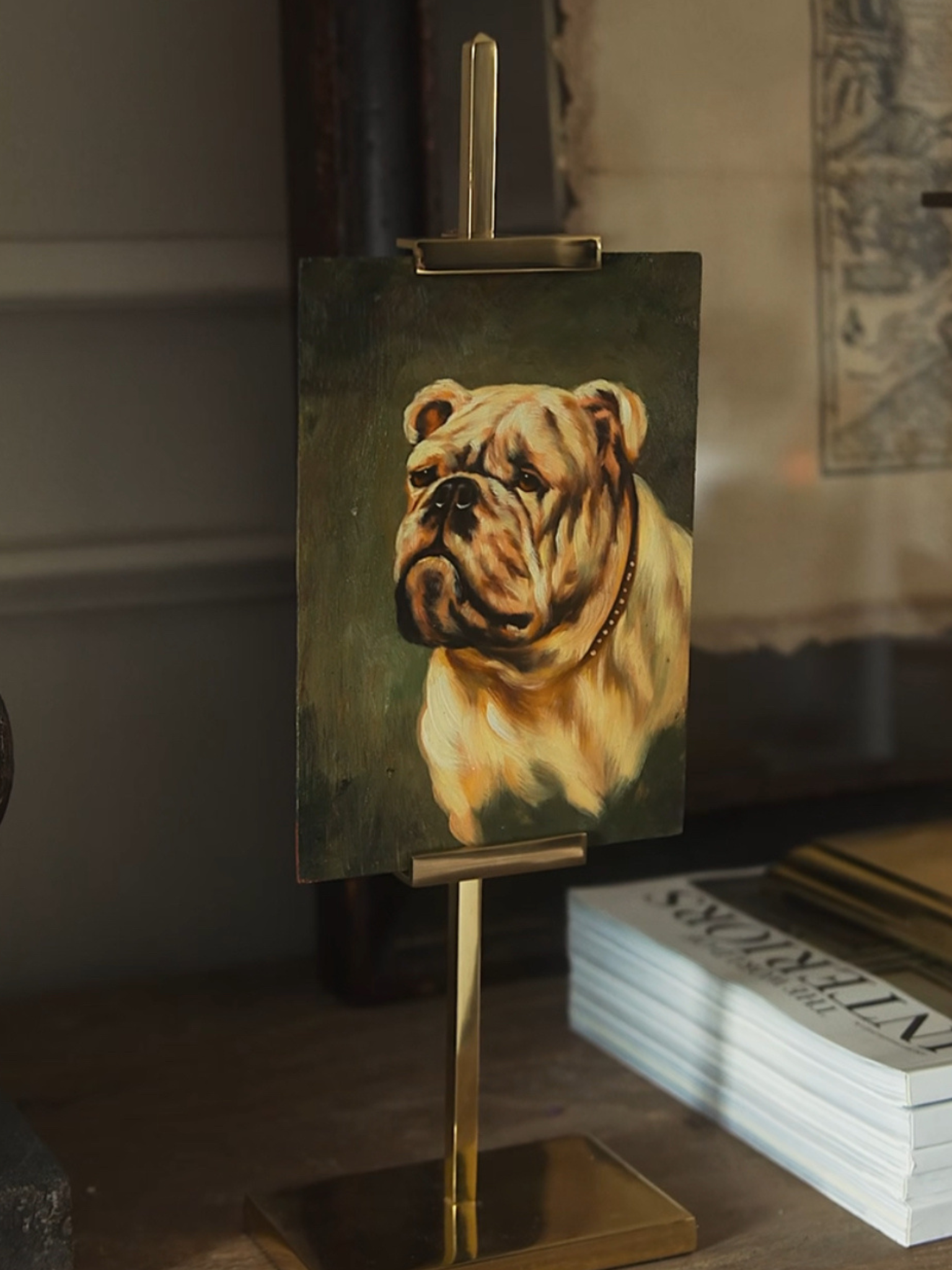 Oil on Wood Panel: Portrait of a Bulldog