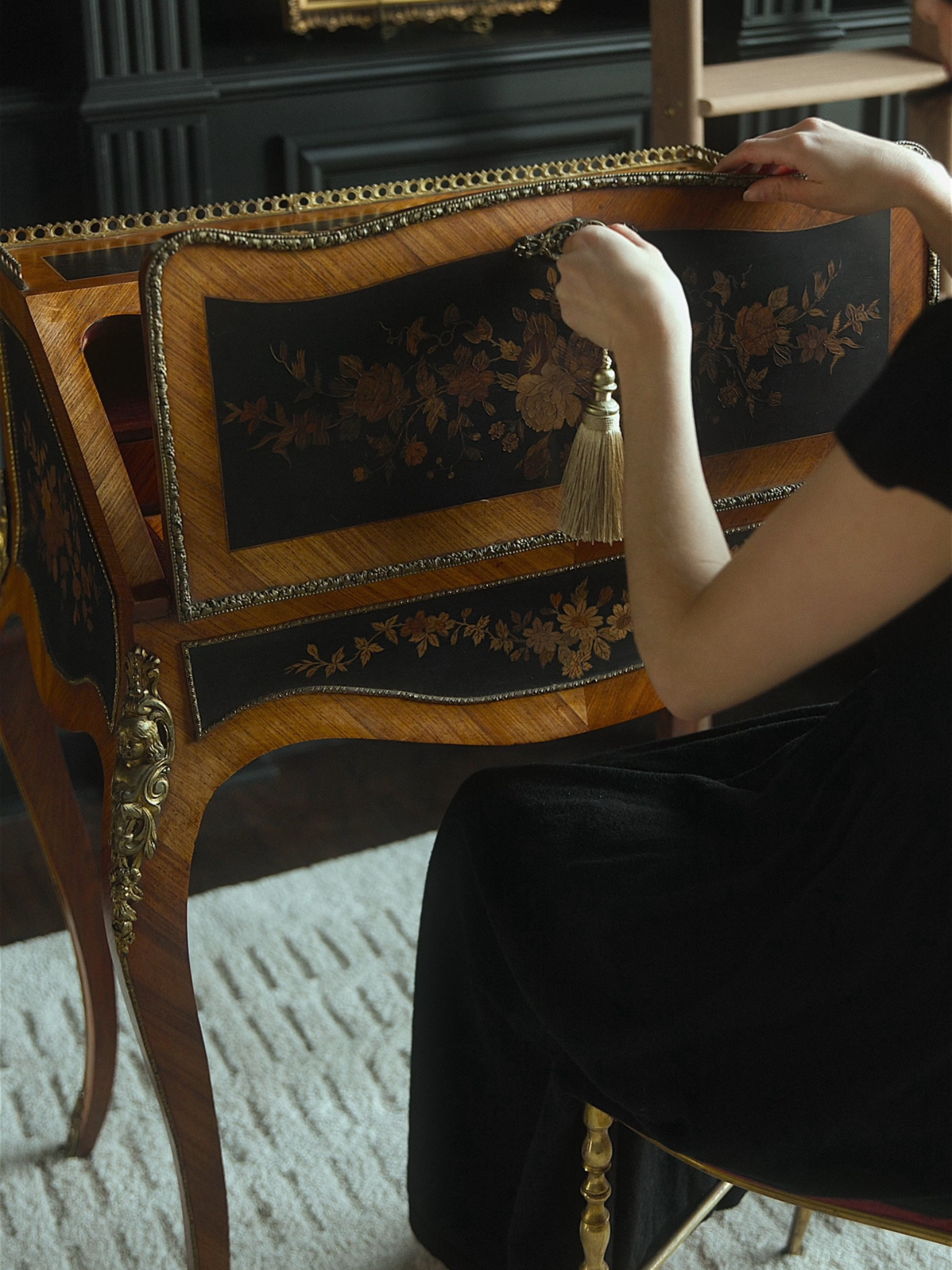 Louis XV Style Marquetry Bureau de Dame by E. Quilet, Paris