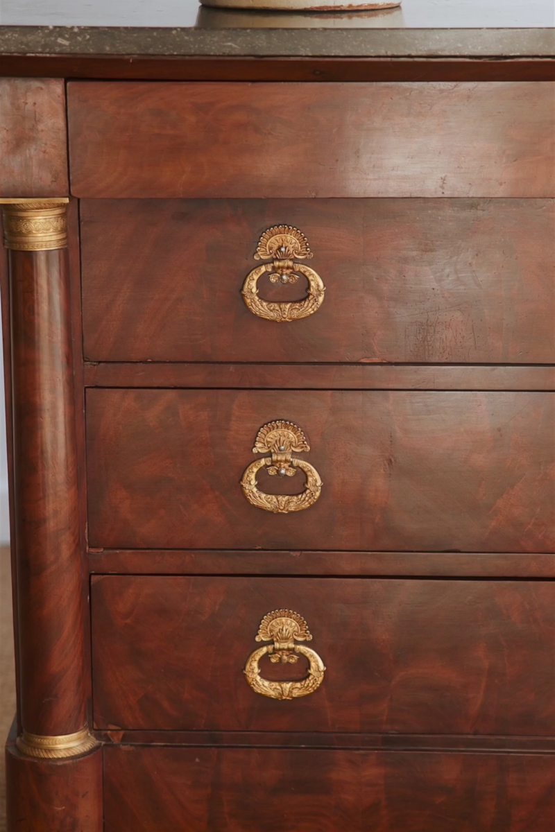 19th Century French Empire Mahogany Commode with Black Marble Top