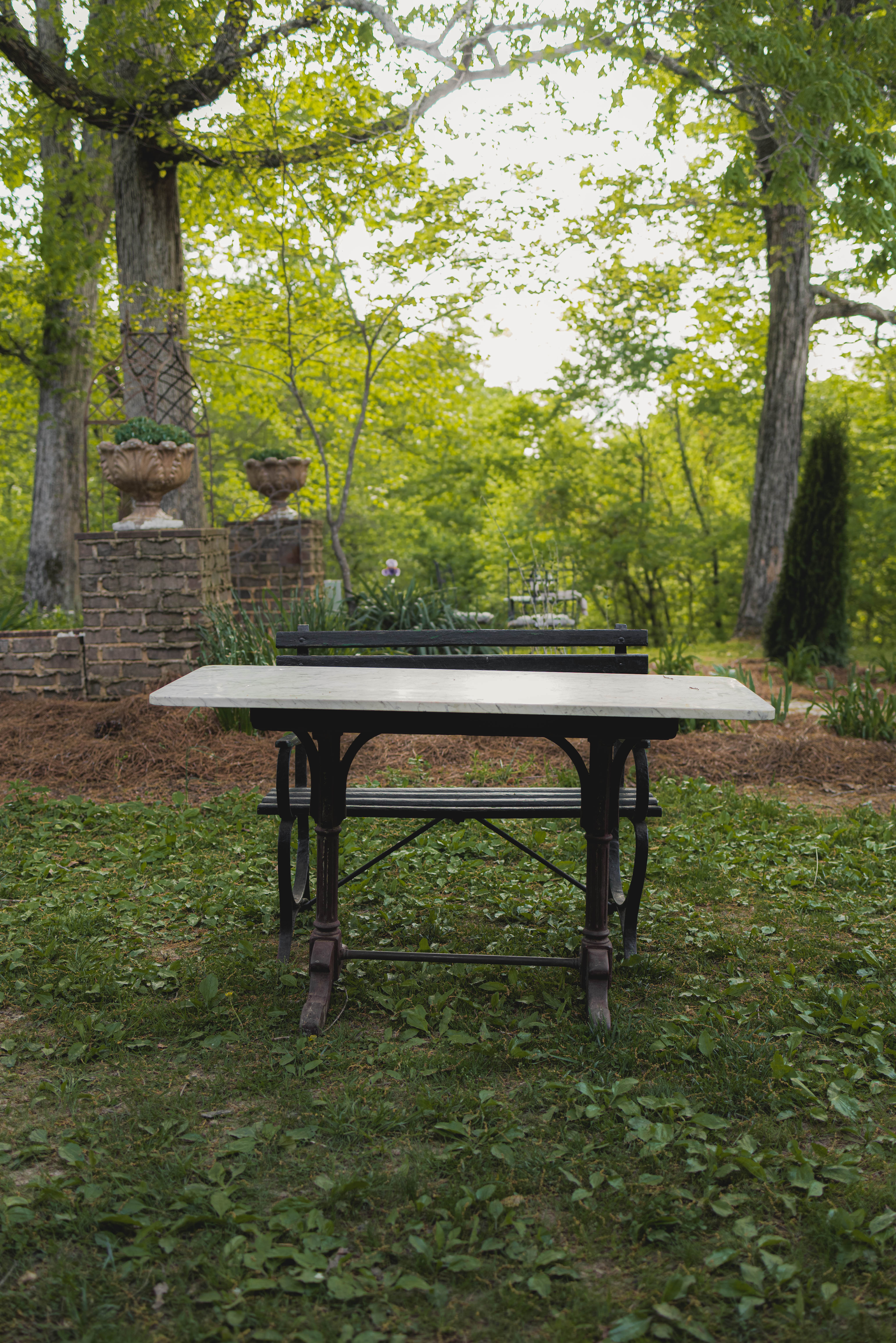 White Marble Top Garden Table