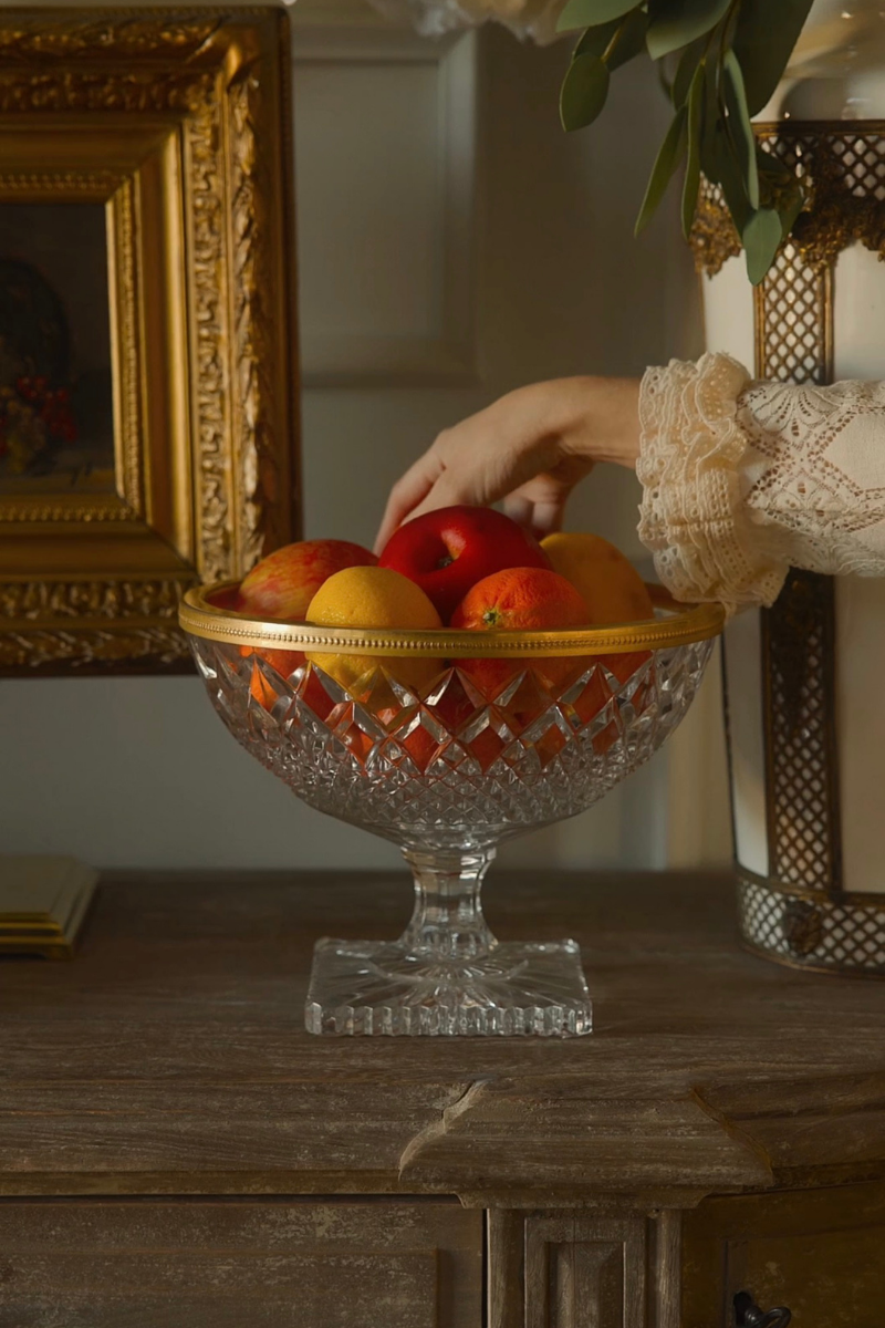 Cut Crystal Pedestal Compote with Gilt Beaded Rim