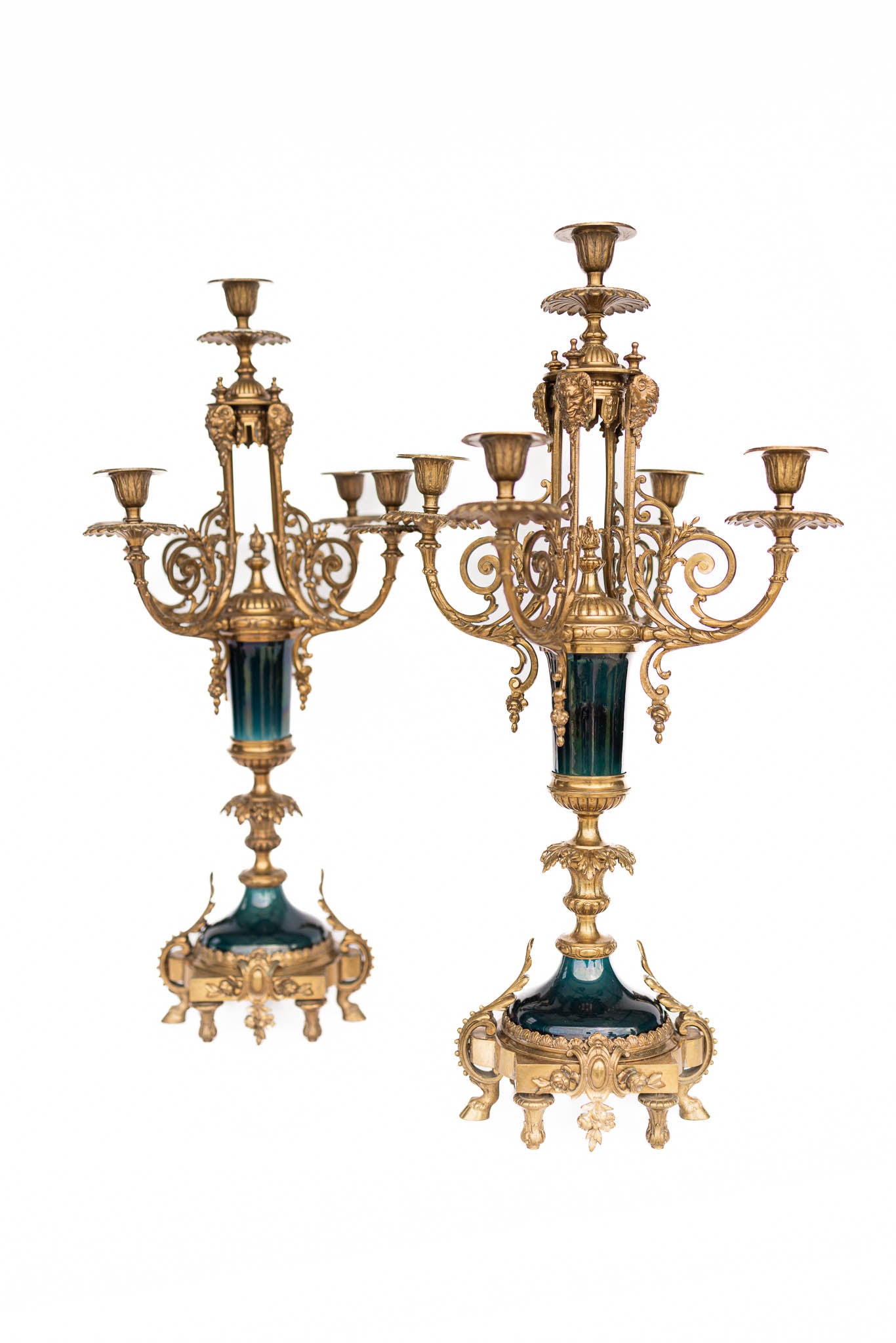 Malachite and Ormolu Bronze Candelabra Set