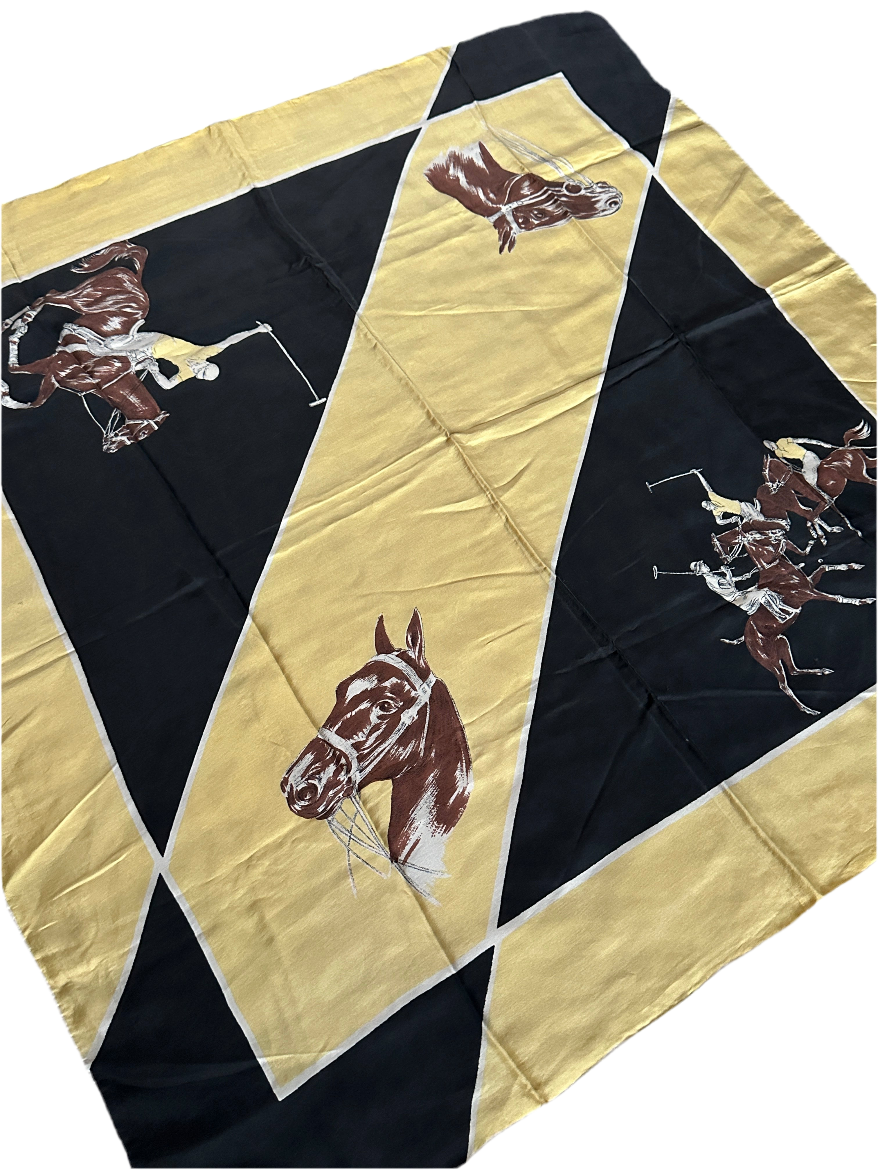 Vintage Equestrian Silk Scarf - Polo Horse Motif