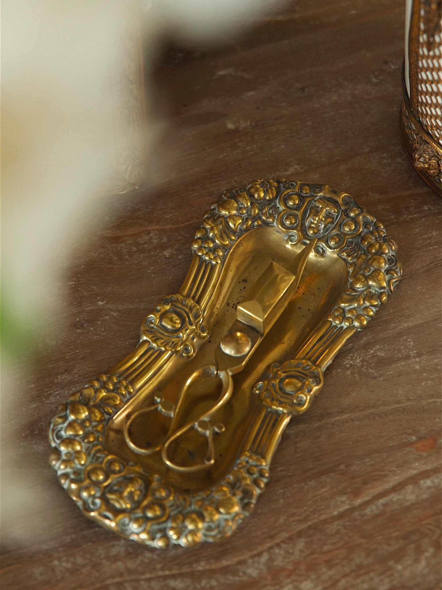 Brass Candle Snuffer with Decorative Tray