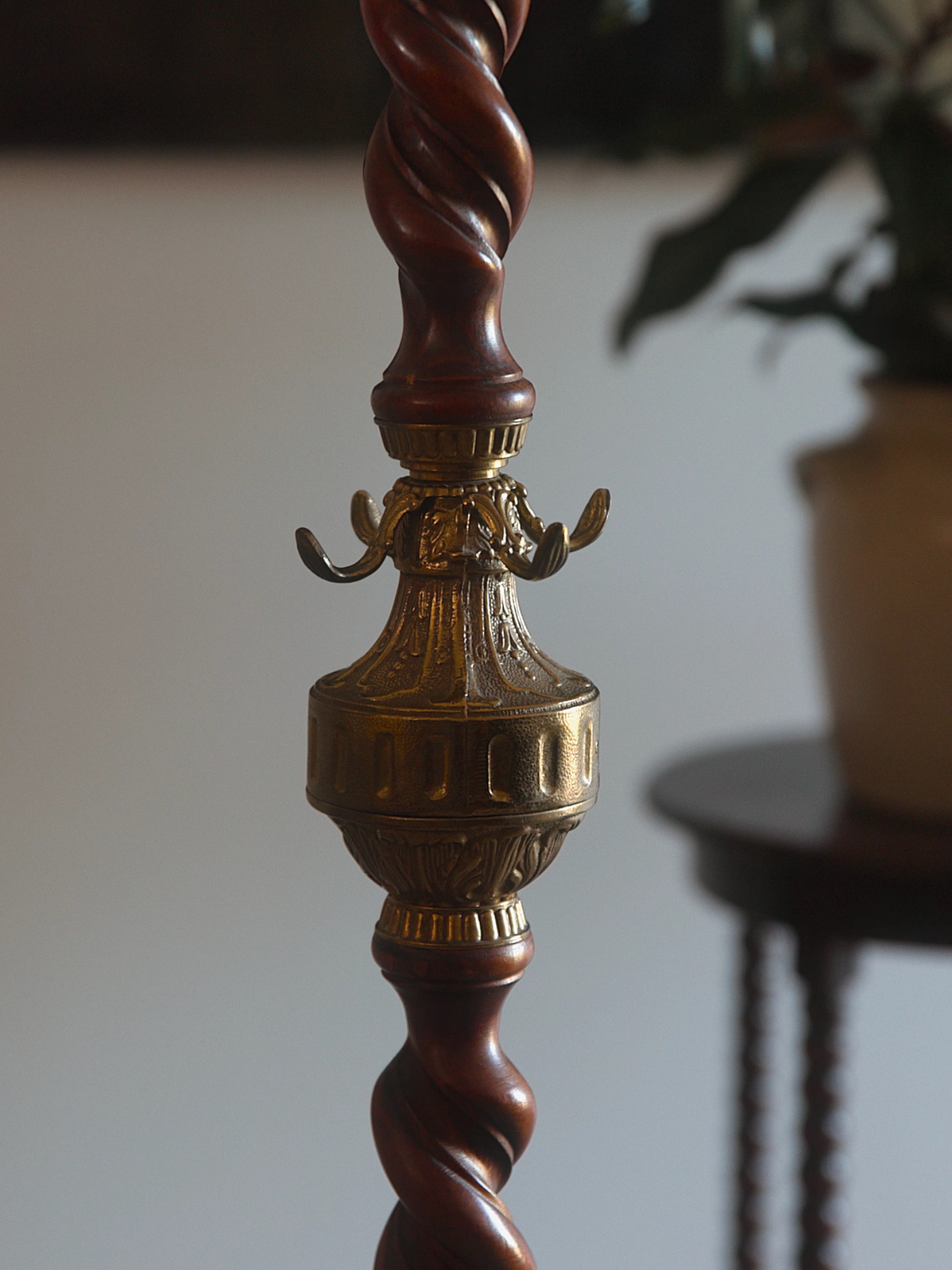 19th Century French Brass & Mahogany Coat Rack