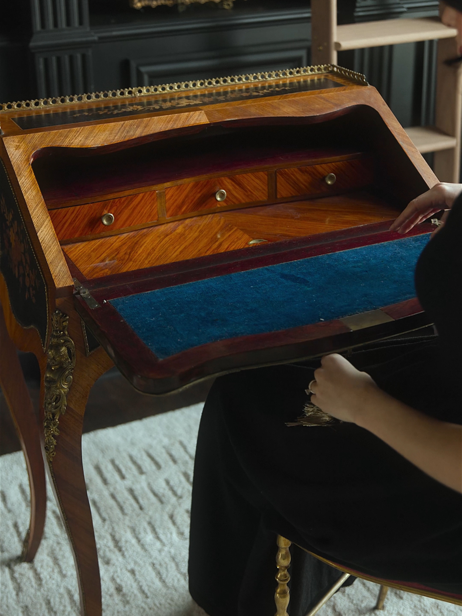 Louis XV Style Marquetry Bureau de Dame by E. Quilet, Paris