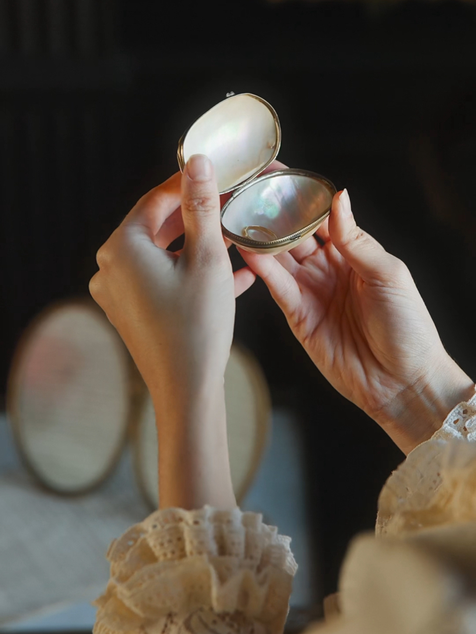 Antique Mother-of-Pearl Shell Box with Brass Mounts