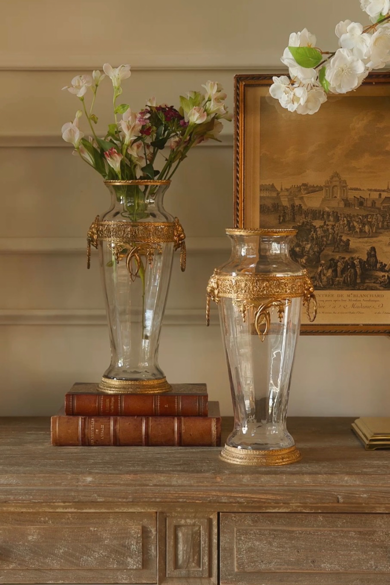 Pair of 19th C. Ormolu Caged French Gilt Handled Vases