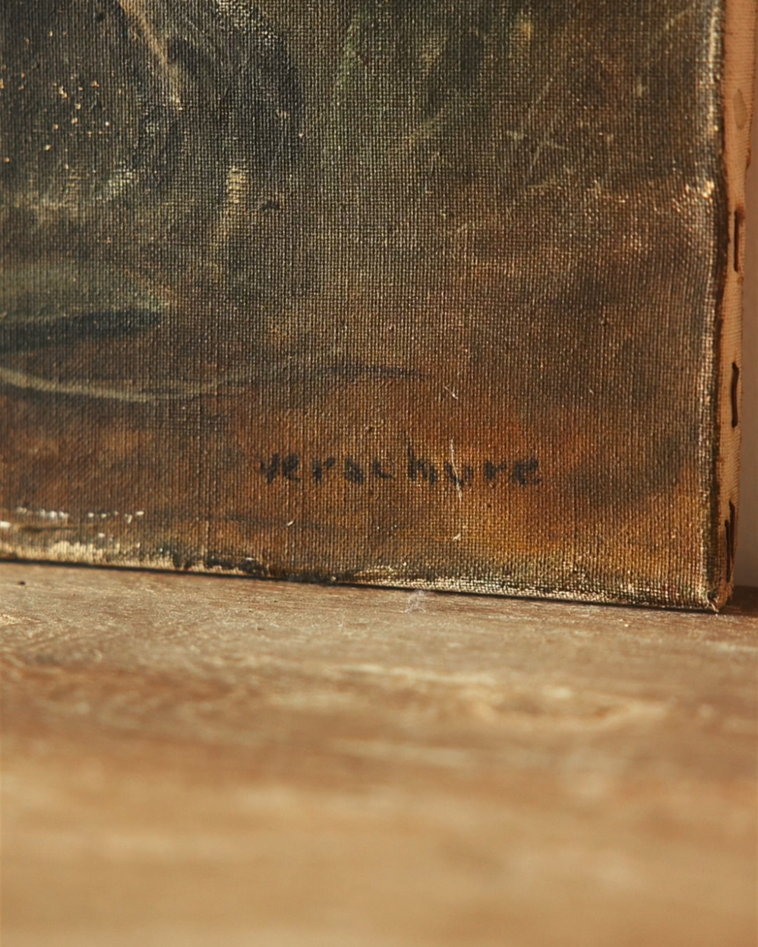 Antique Stable Interior Oil Painting with Horses — Late 19th Century, Belgium