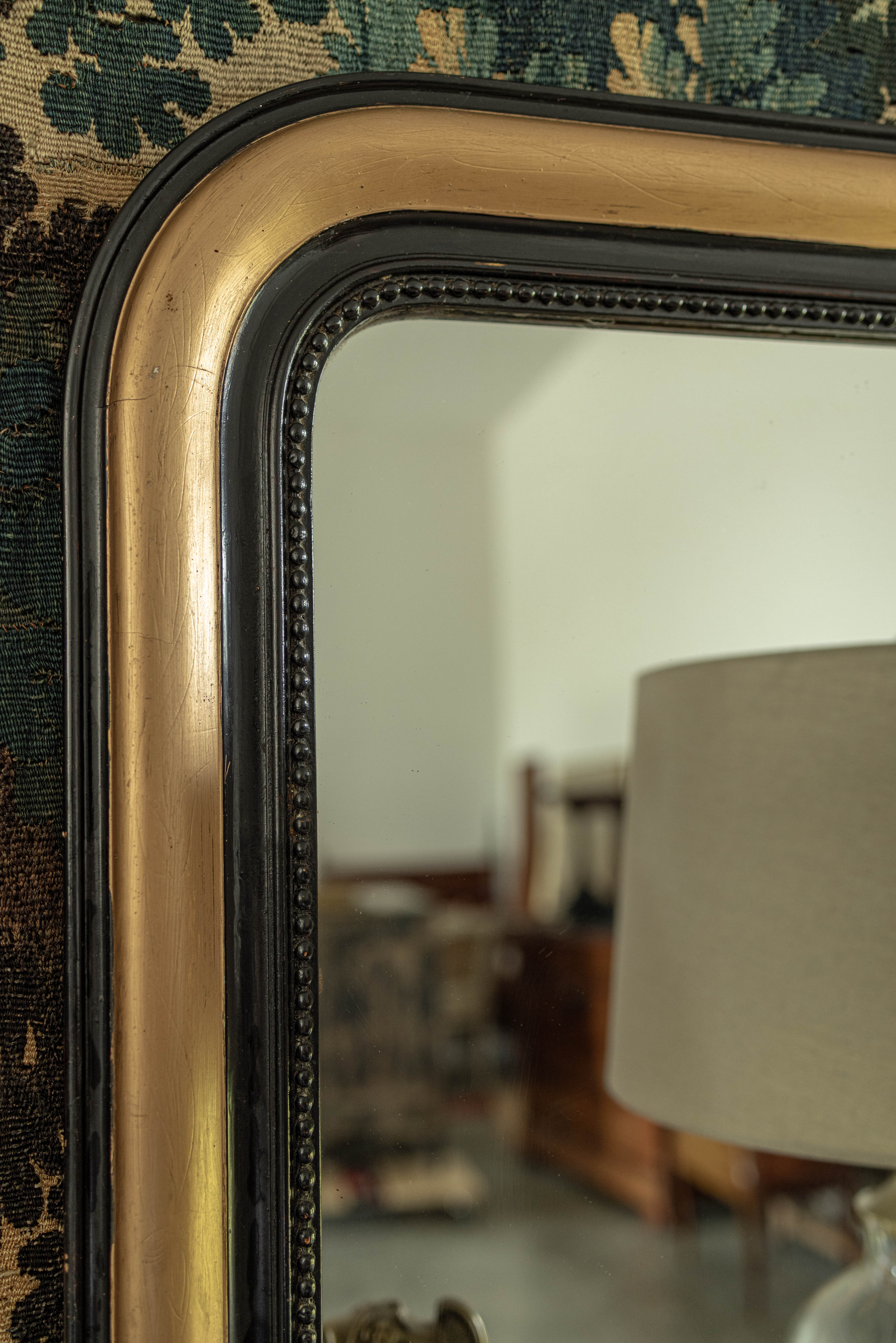 Antique Louis Philippe Mirror with Ebonized & Gilt Frame