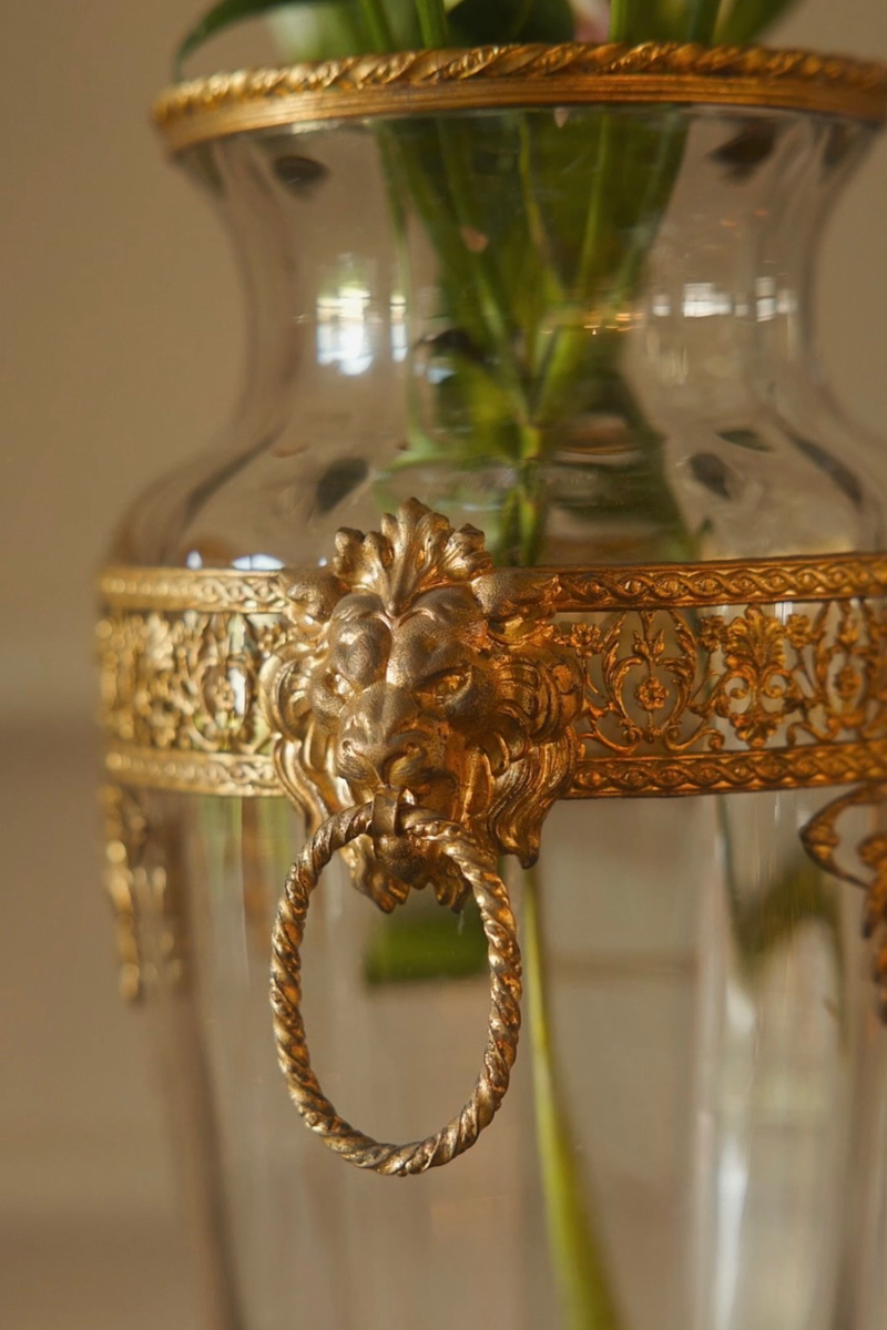 Pair of 19th C. Ormolu Caged French Gilt Handled Vases