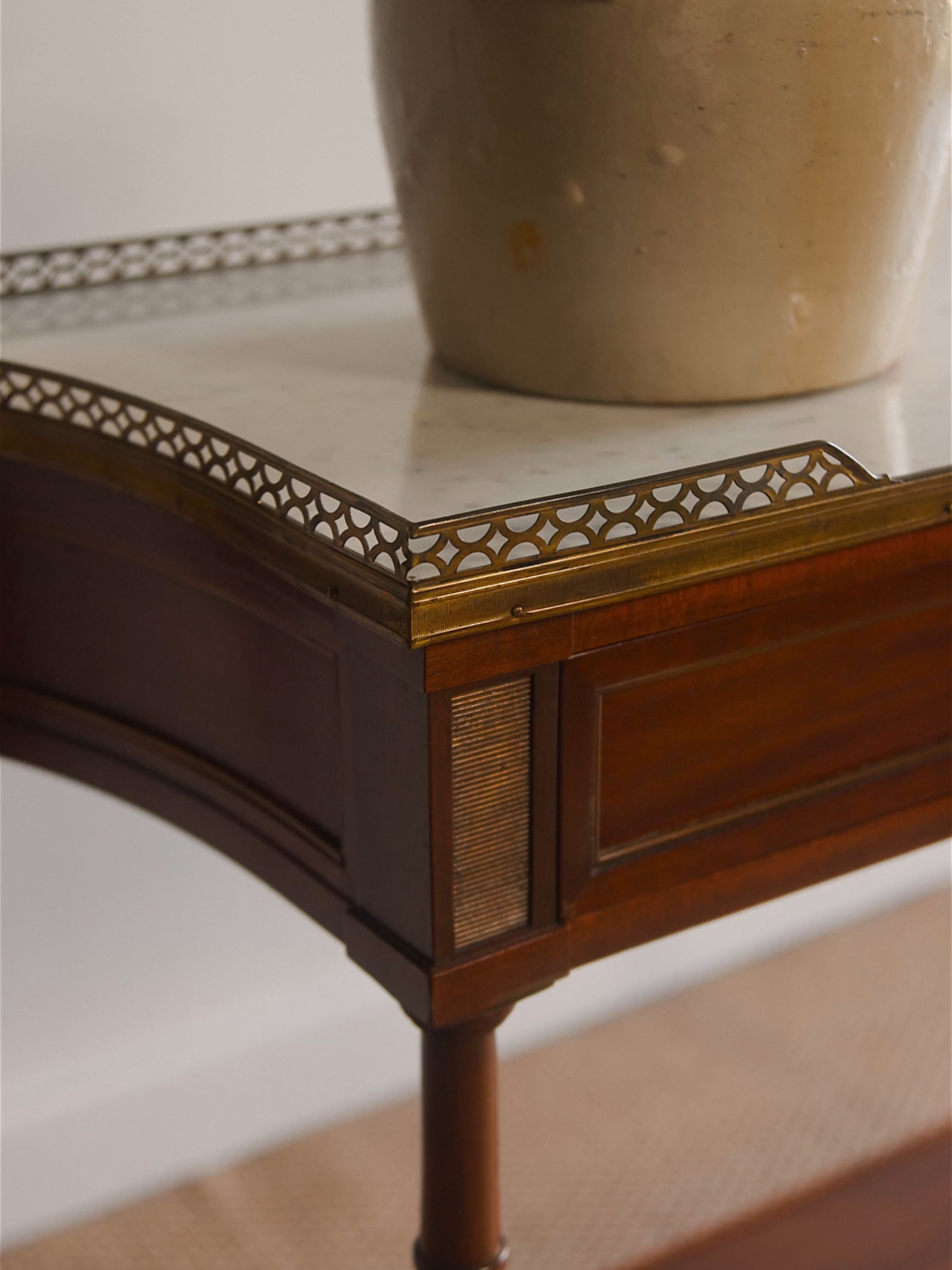 French Mahogany Console Table with Brass Gallery Edge