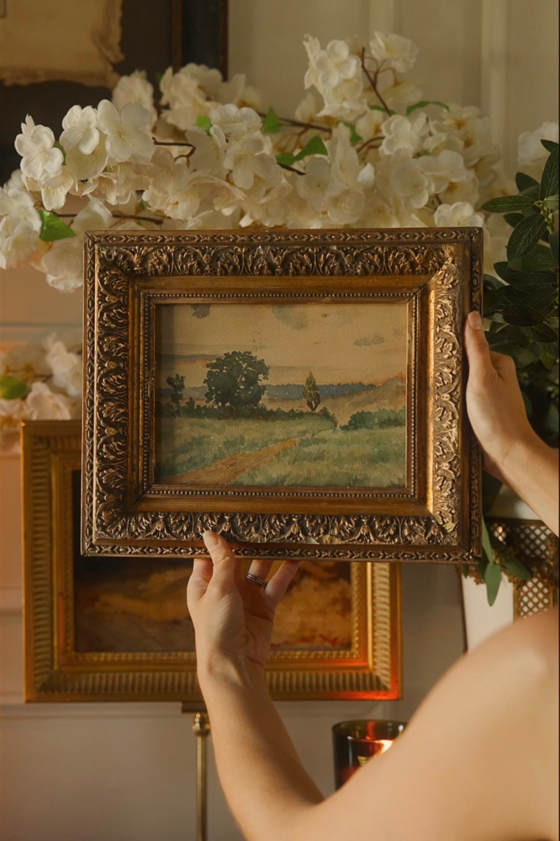 19th C. French Provencial Landscape Watercolor in Gilt Frame