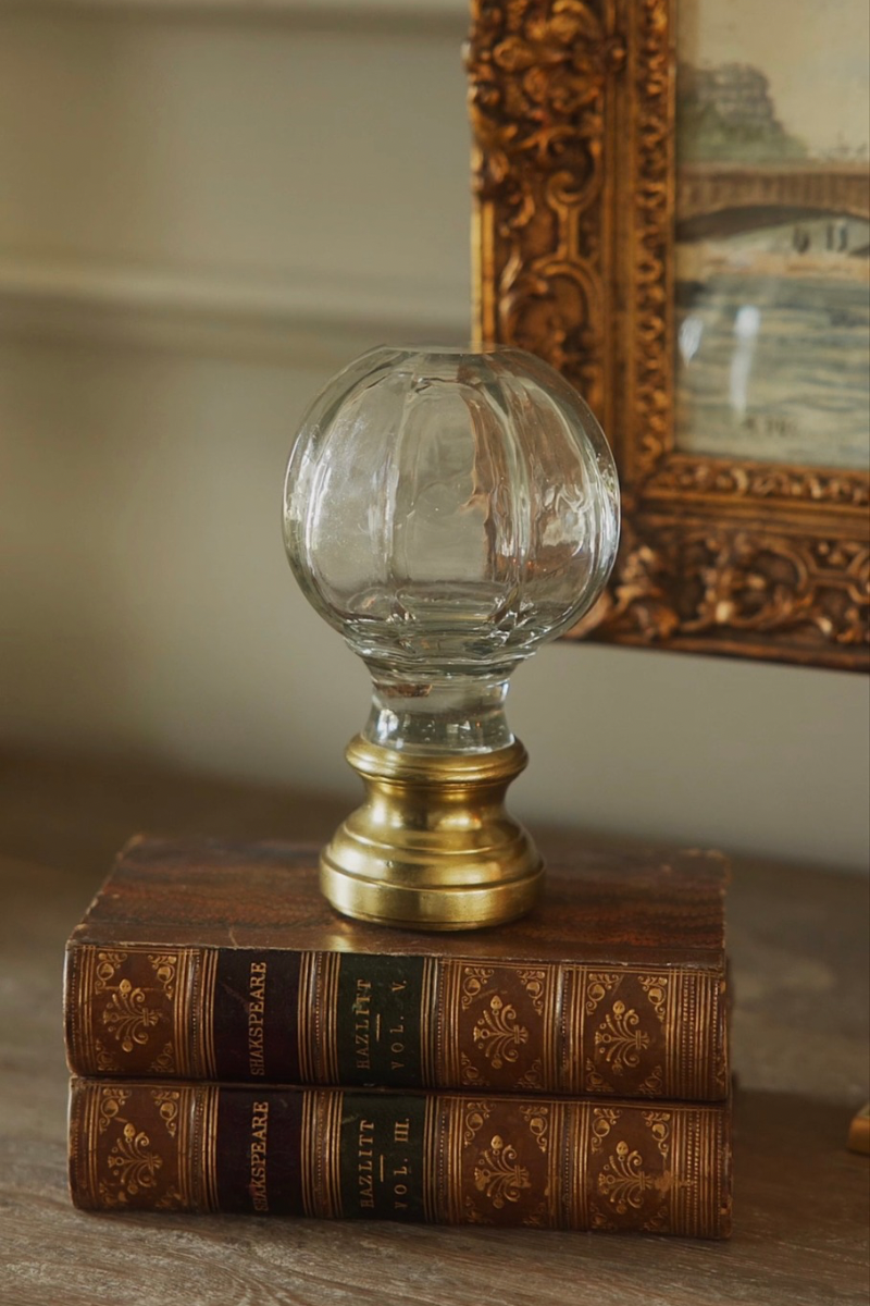 19th C. French Ribbed Hand Molded Glass Newel Post Finial