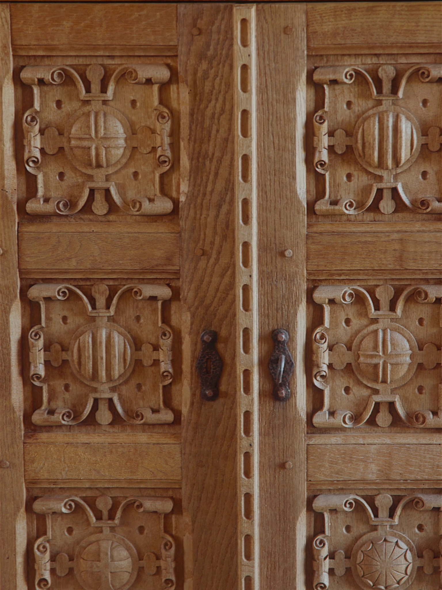 Spanish Renaissance Revival Carved Oak Sideboard with Original Key