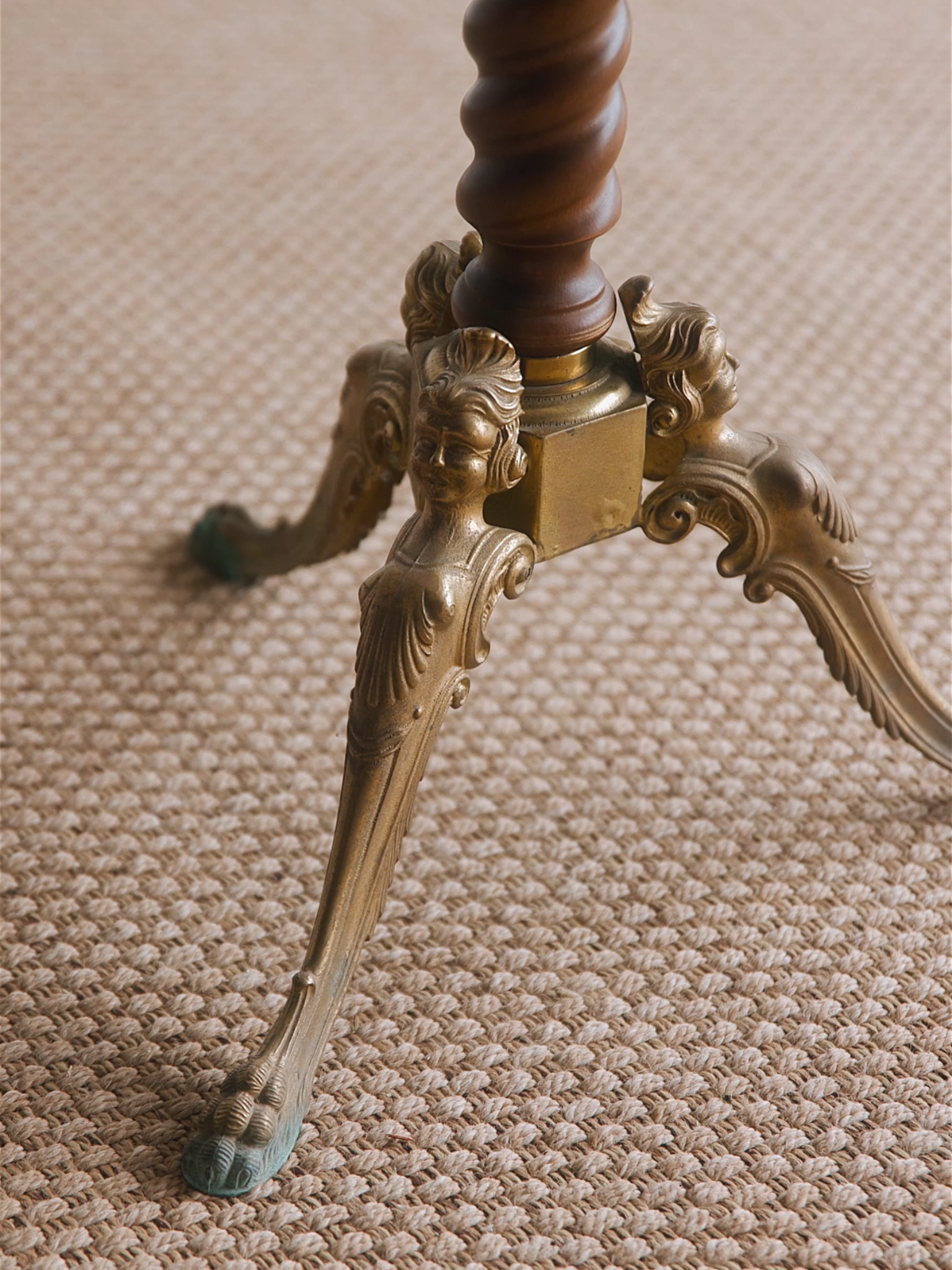 19th Century French Brass & Mahogany Coat Rack