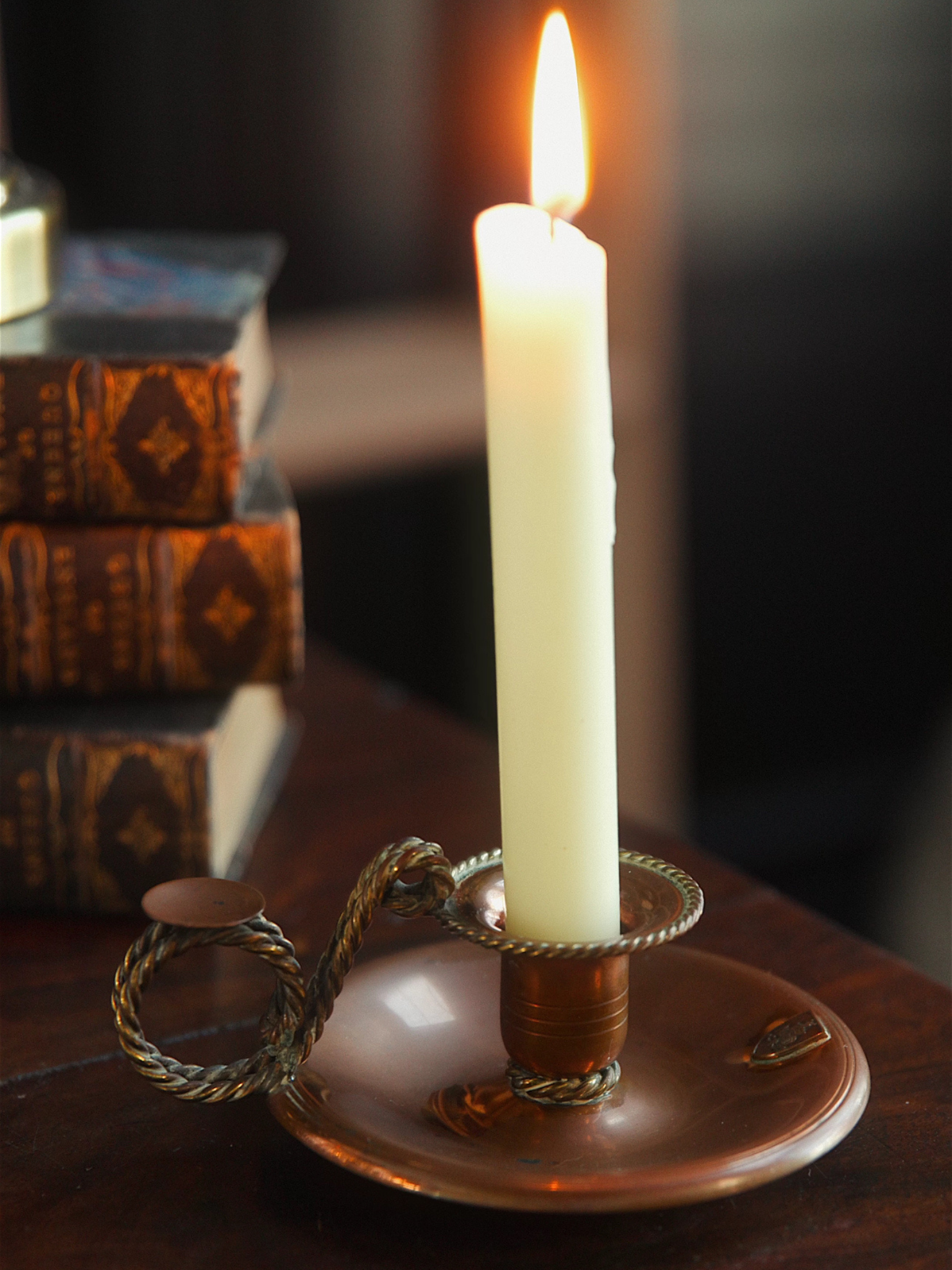 Early 20th-Century English Copper and Brass Chamberstick Candle Holder