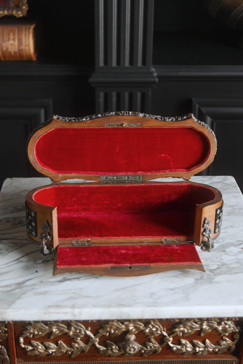 Late 19th Century French Napoleon III Ebonized & Inlaid Folding Front Glove Box