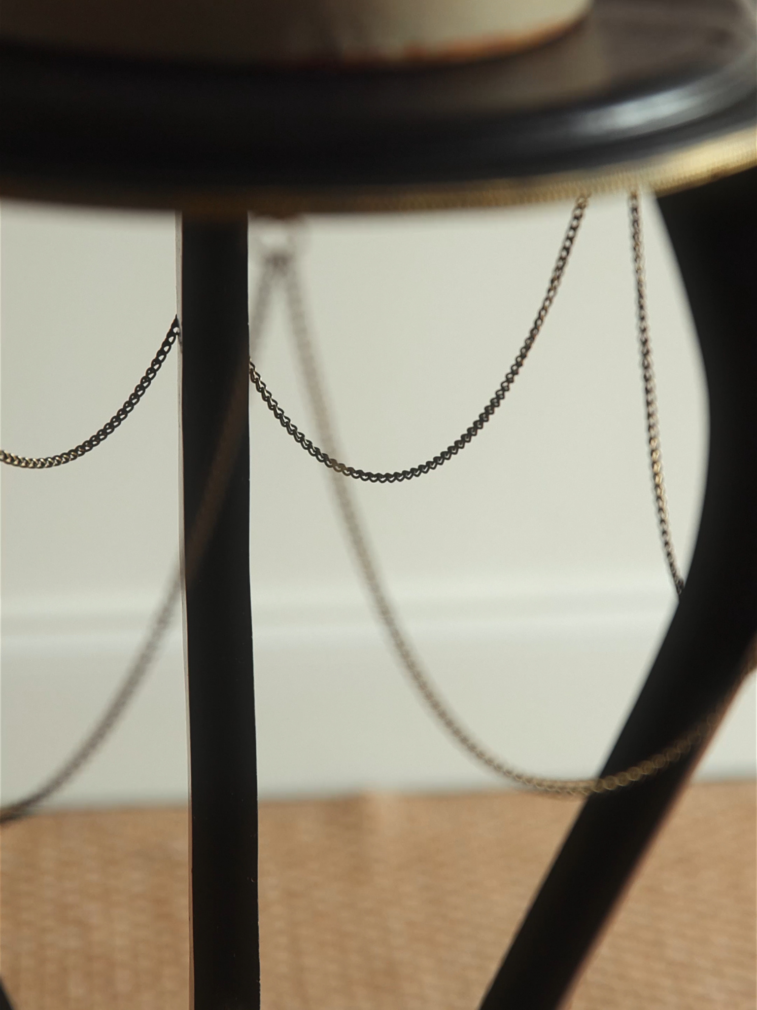 French Empire Revival Ebonized & Ormolu Accent Table with Chain Detail