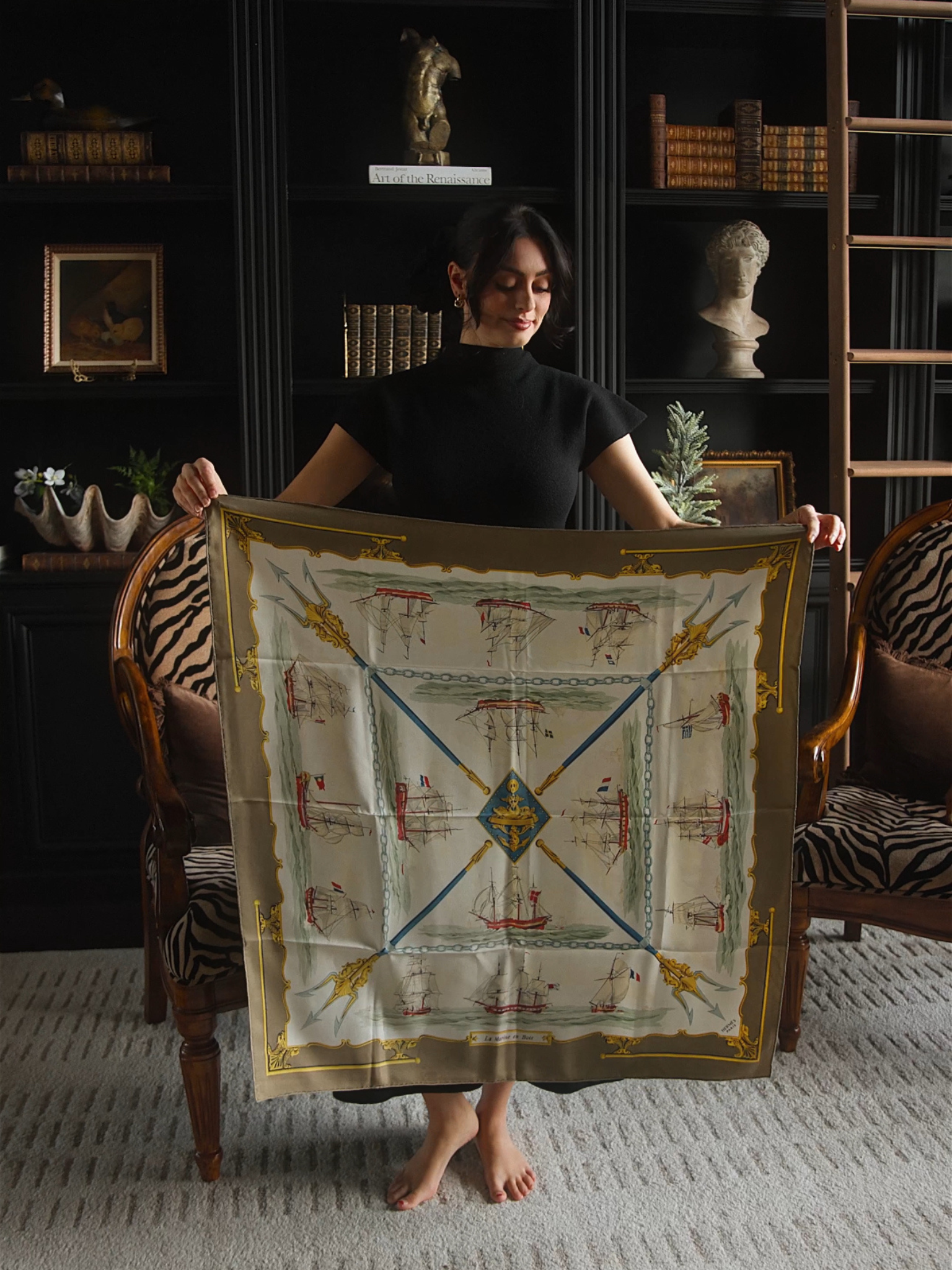 1970’s Hermès “La Marine en Bois” Silk Scarf