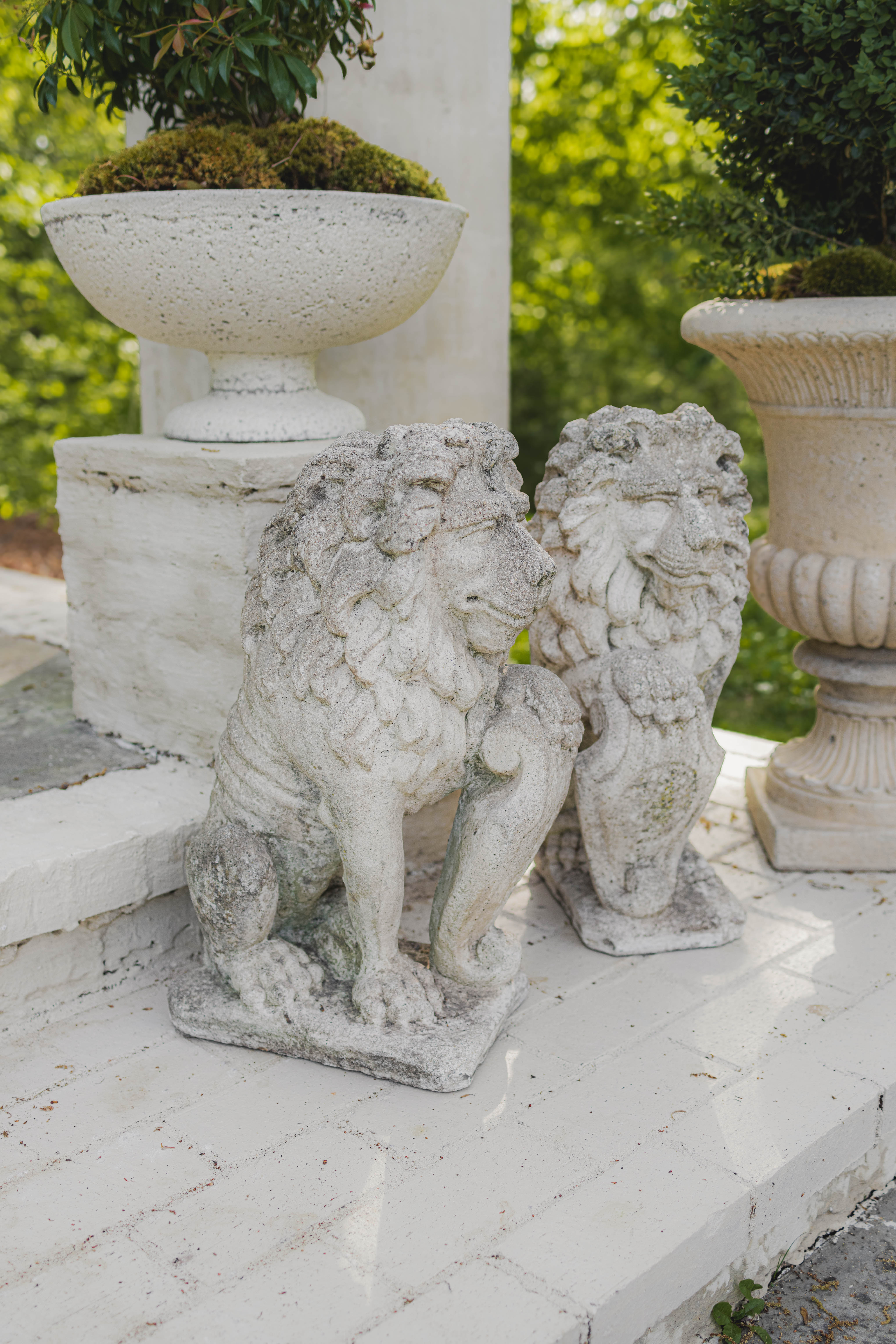 19th Century Stone Lion Pair