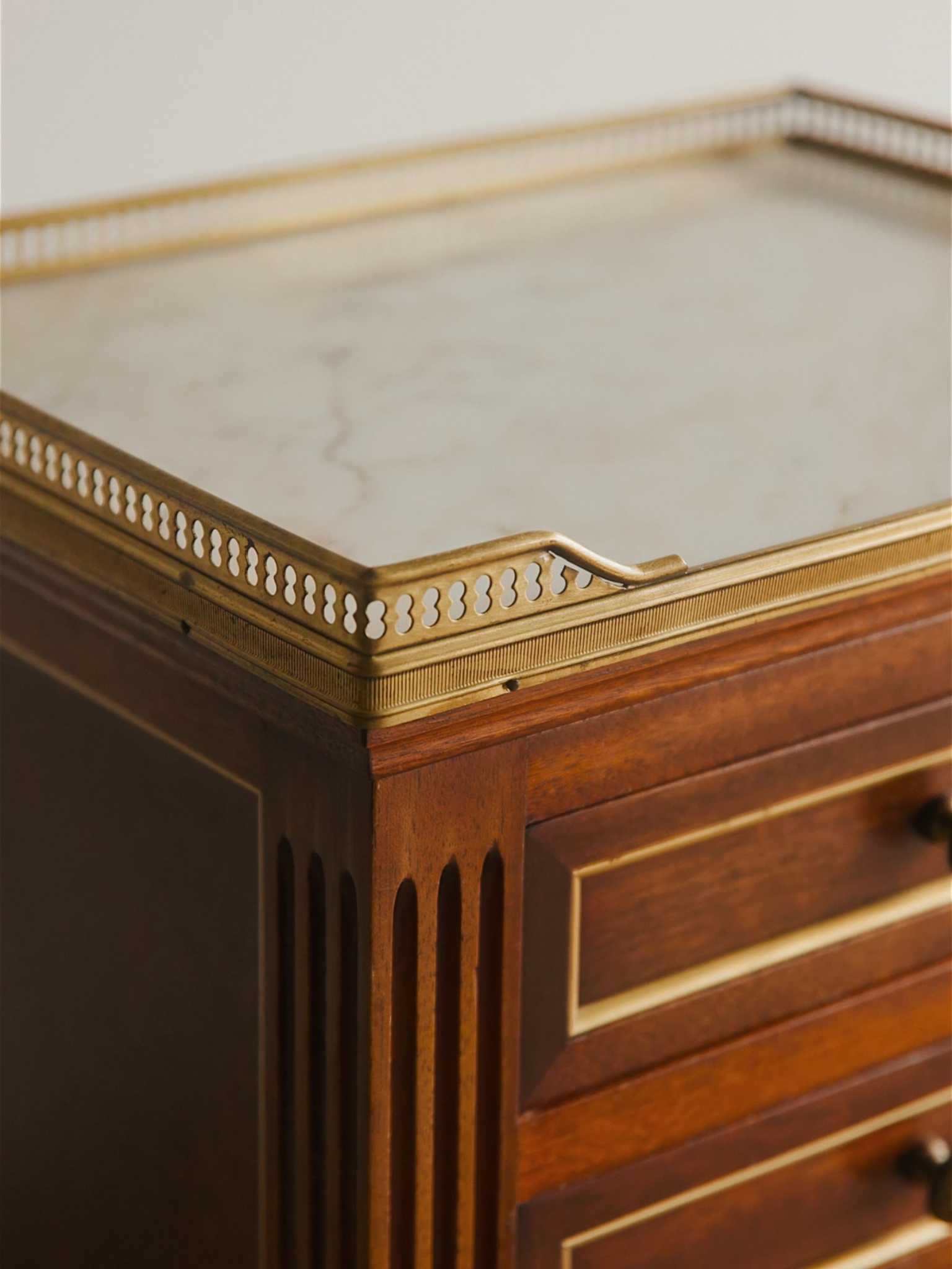 Pair of French Louis XVI–Style Nightstands With Marble Tops