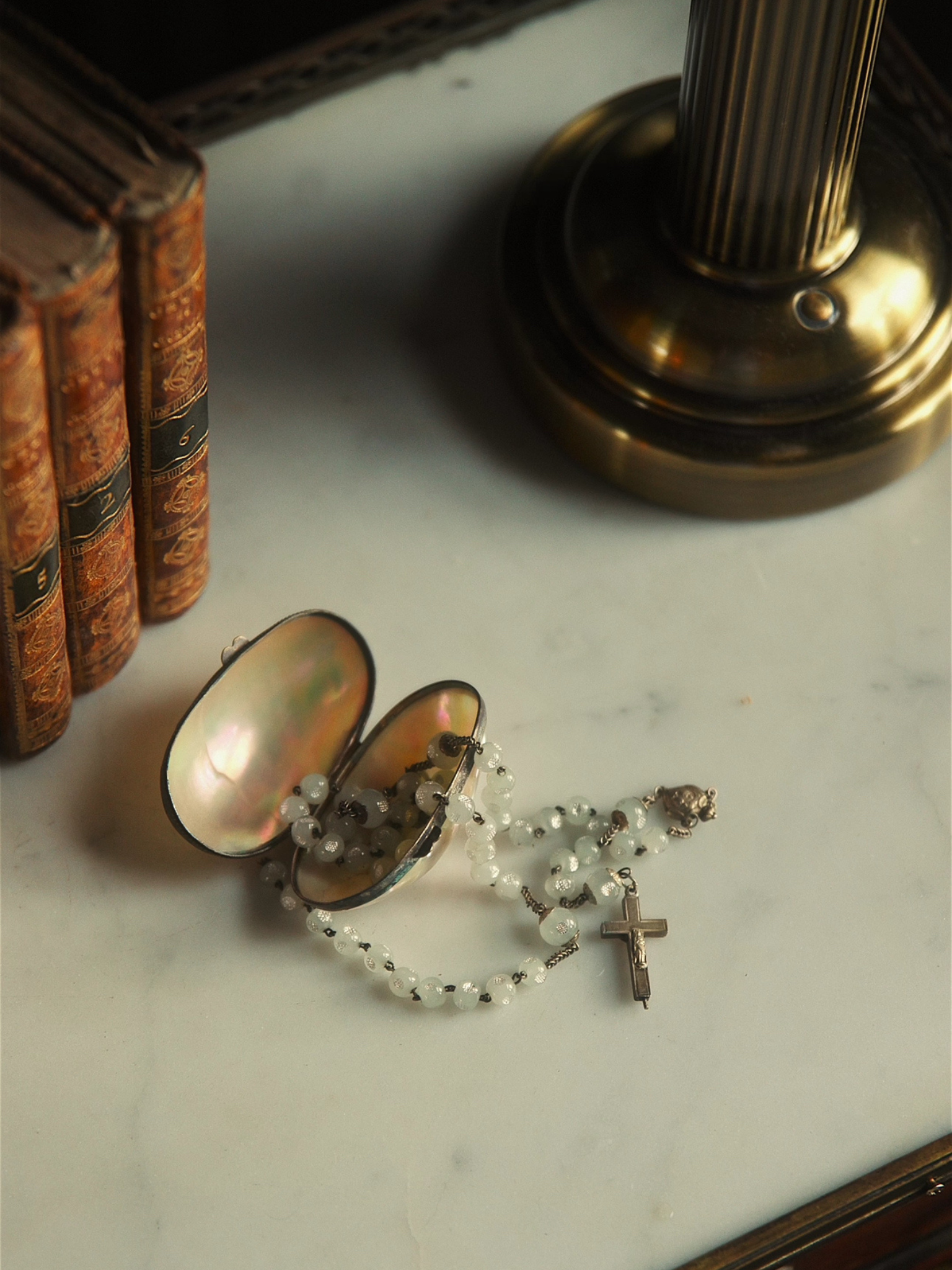 Mother of Pearl Trinket Box with Rosary