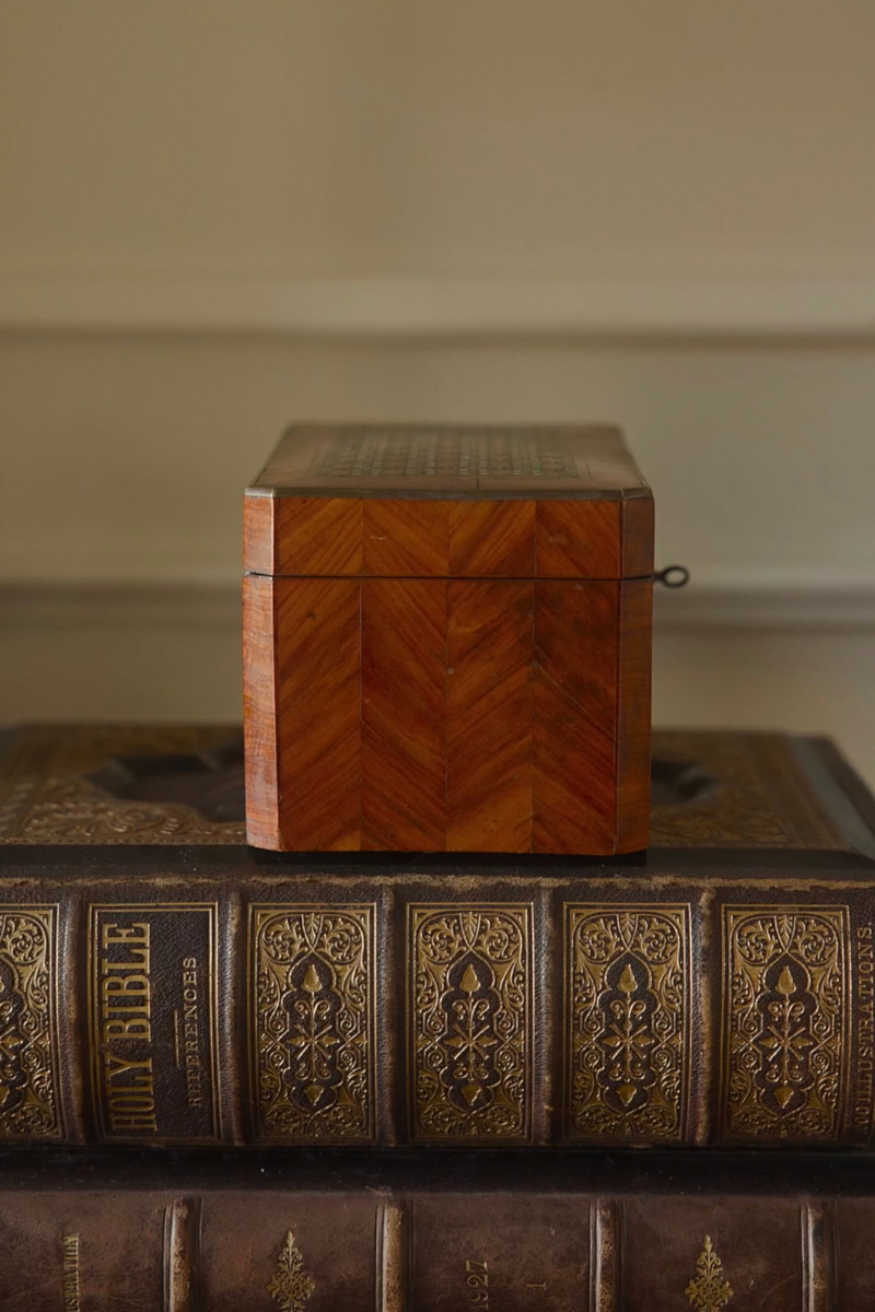 19th-Century French Mother-of-Pearl & Marquetry Tea Caddy