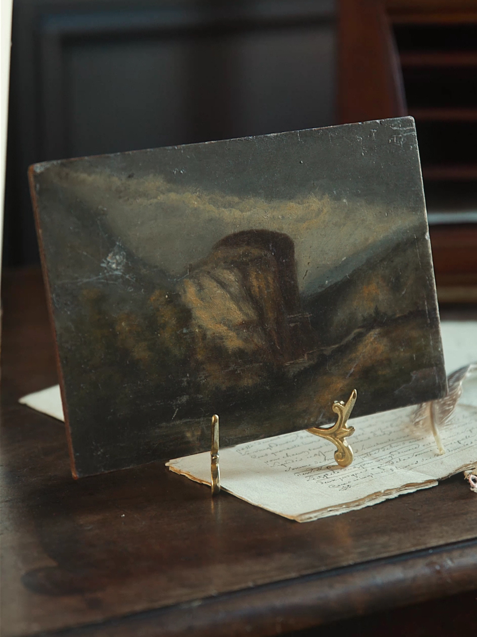 19th-Century French Landscape Oil on Board