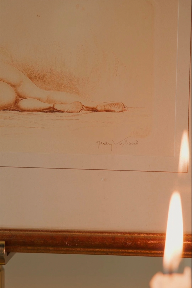 French Academic Nude Study, Signed Sepia Pencil and Wash on Paper, Framed