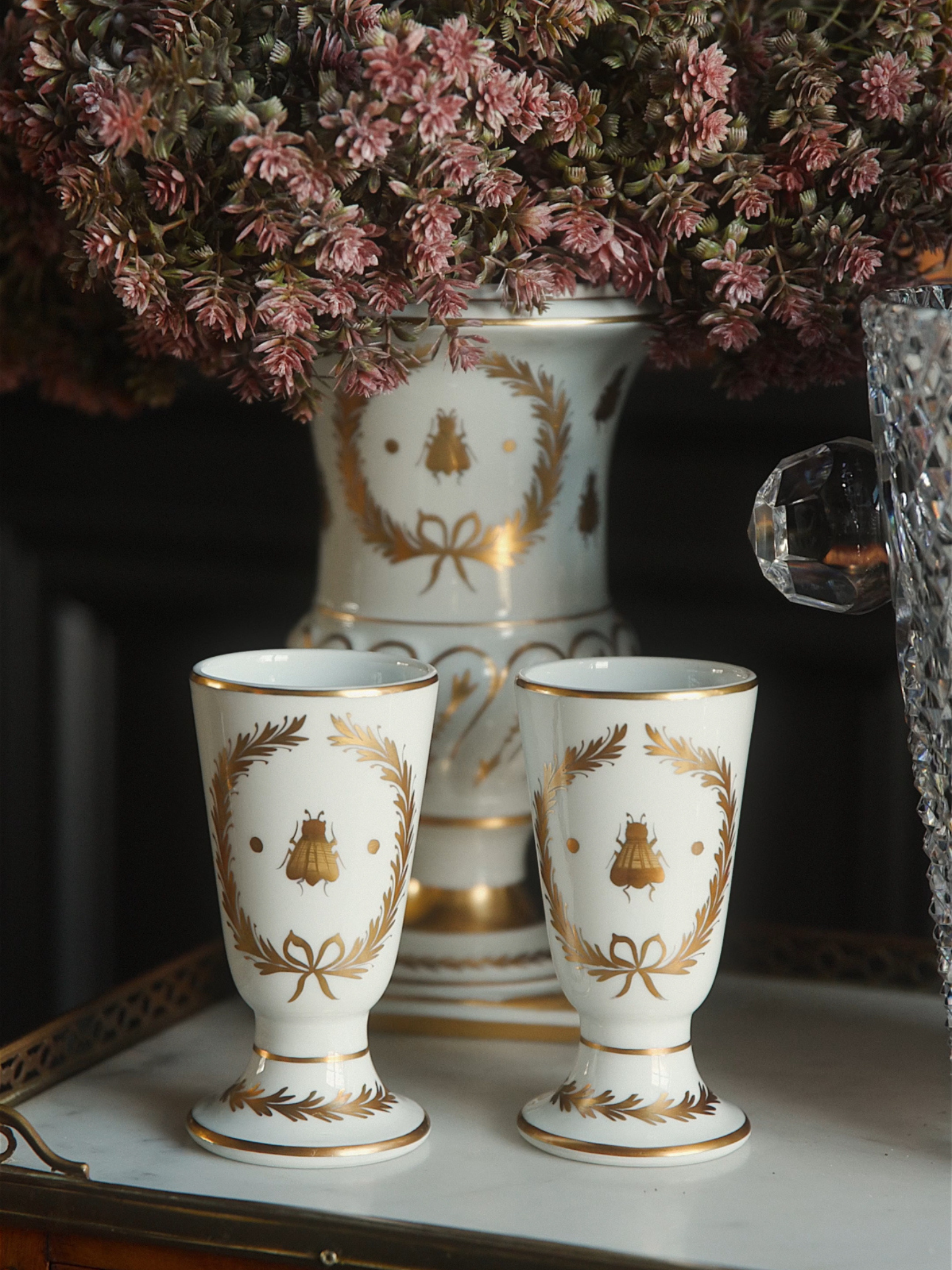 Pair of Limoges Empire-Style Footed Napoleonic Cups