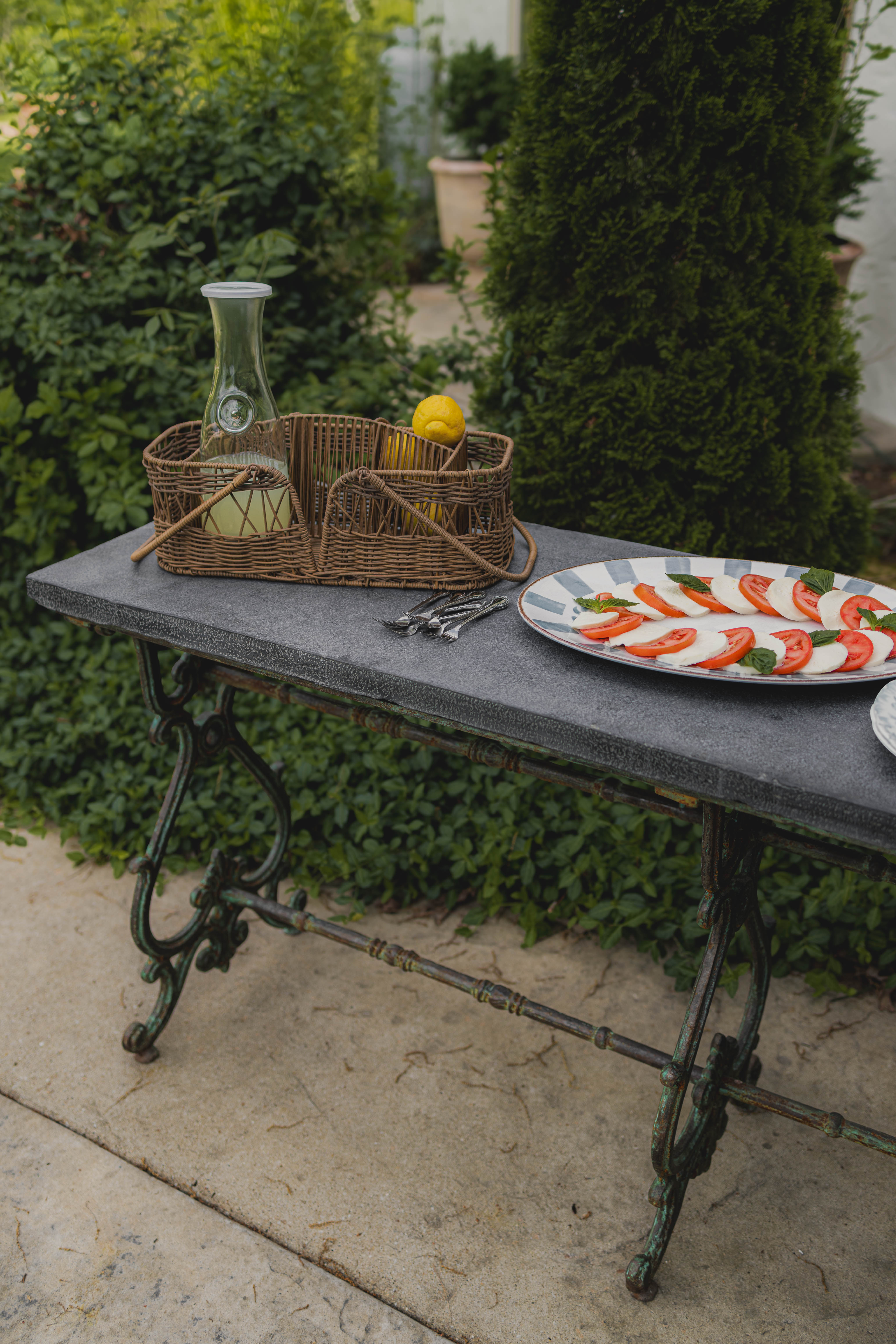 Antique Wrought Iron French Outdoor Console with Blue Stone Top