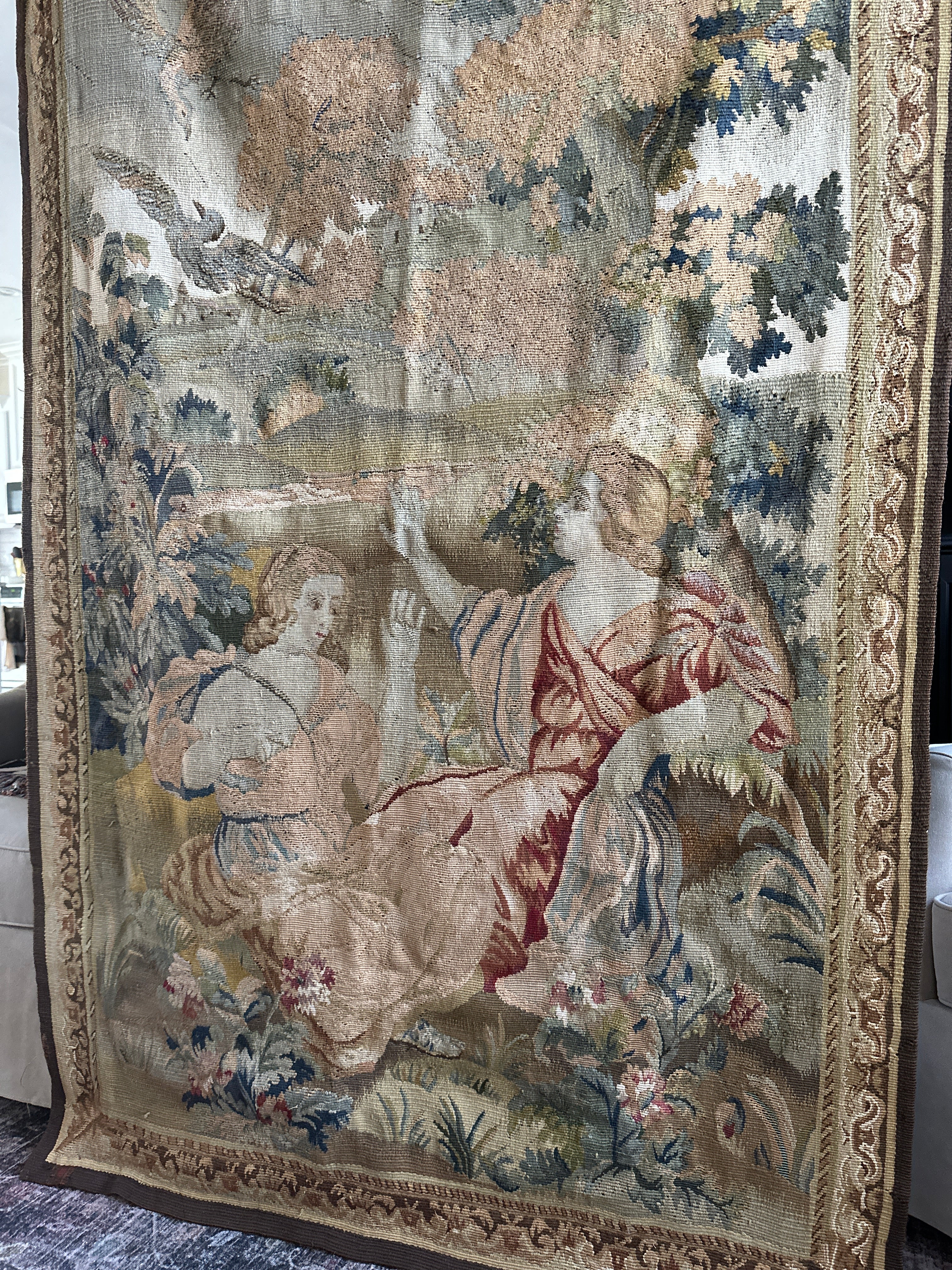 19th-20th Century Belgian Hand Woven Wool Tapestry