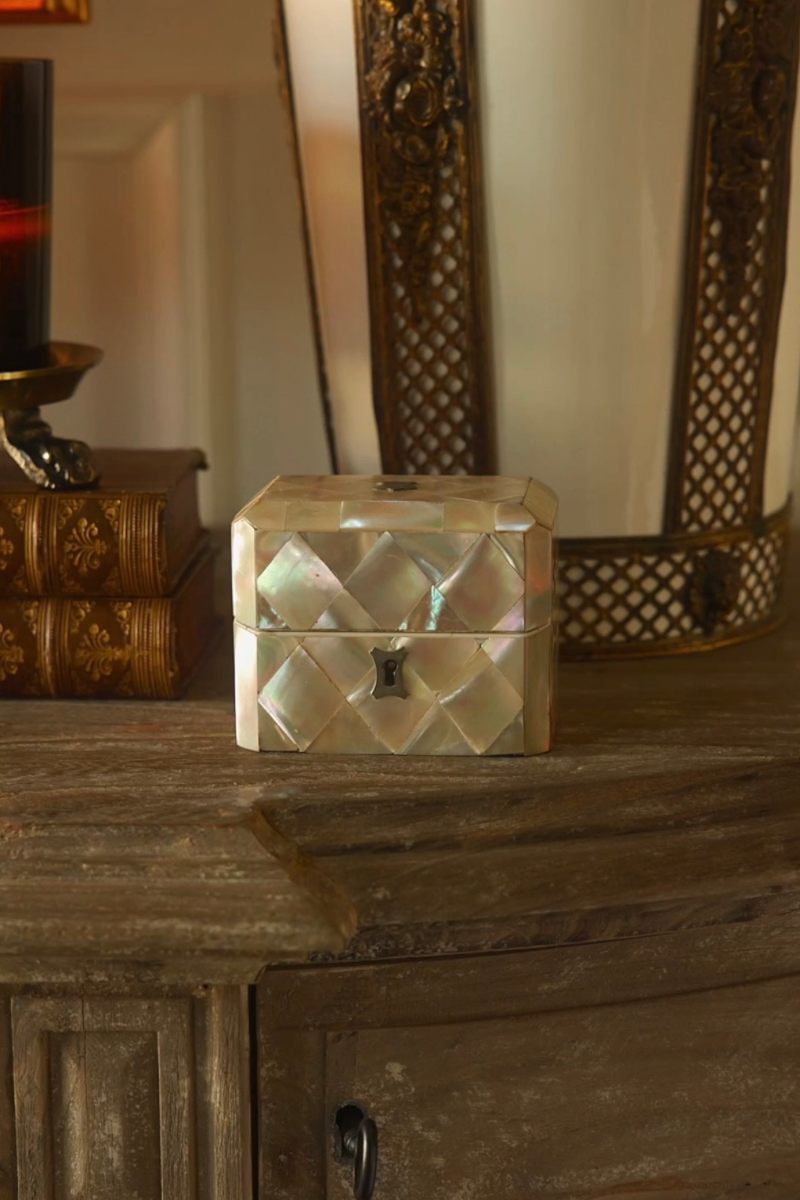 19th Century Mother of Pearl & Sterling Silver Traveling Scent Bottle Casket - 1880