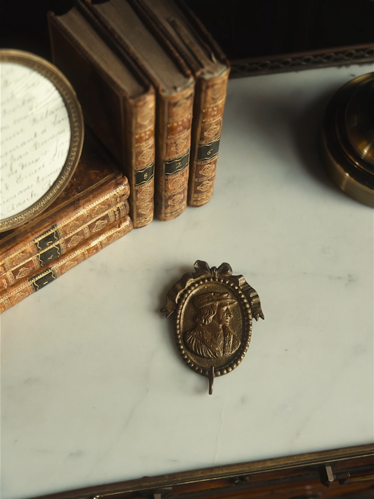 Antique Key Hook with Portrait Medallion