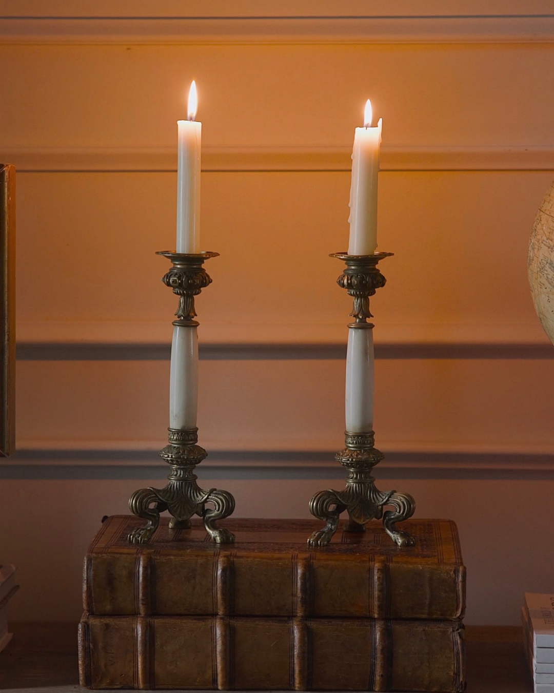 Late 19th Century French Louis XVI–Style Gilt Bronze & Alabaster Candlesticks (Pair)