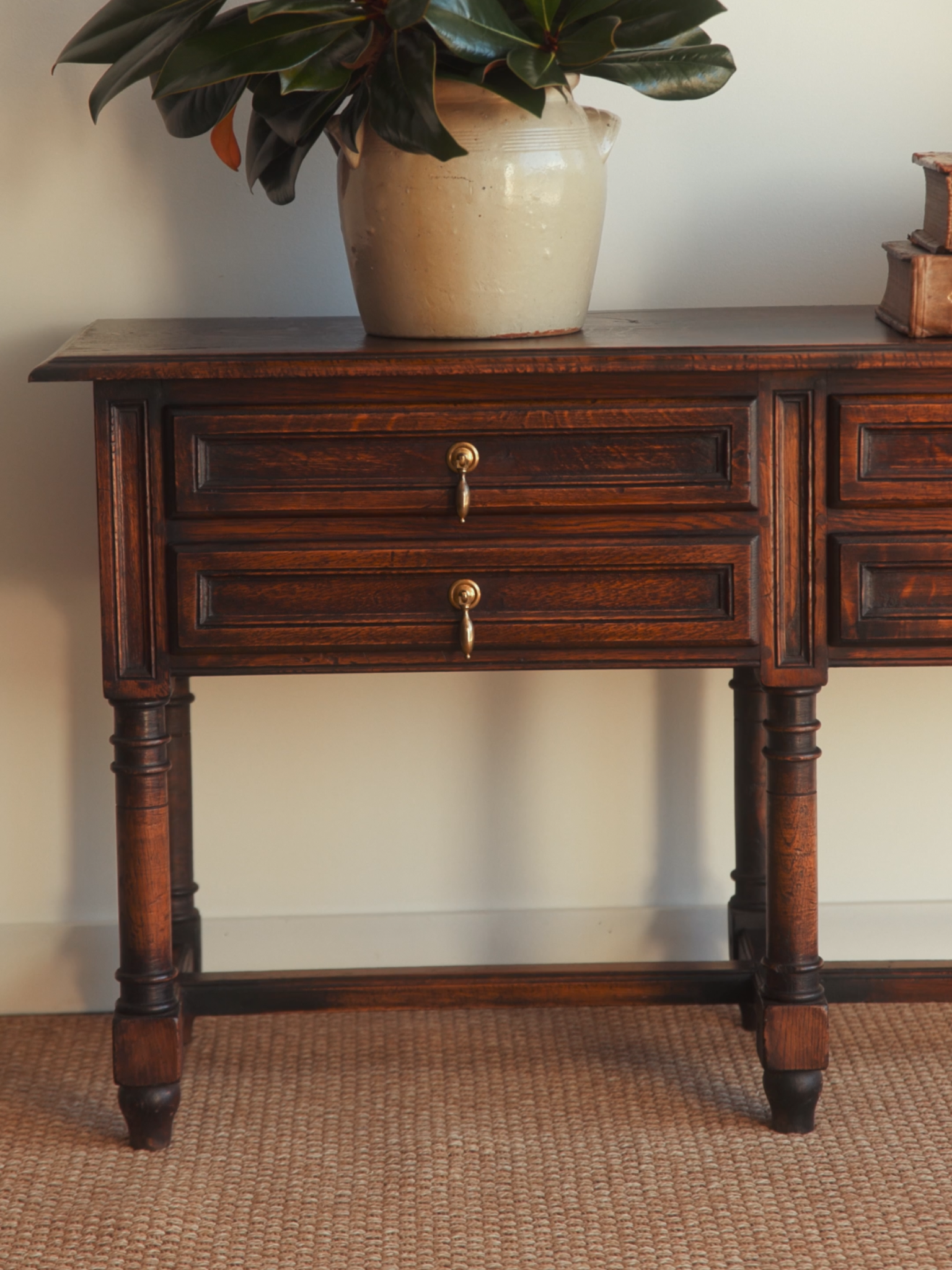 Early 20th-Century English Oak Console Table With Drawers